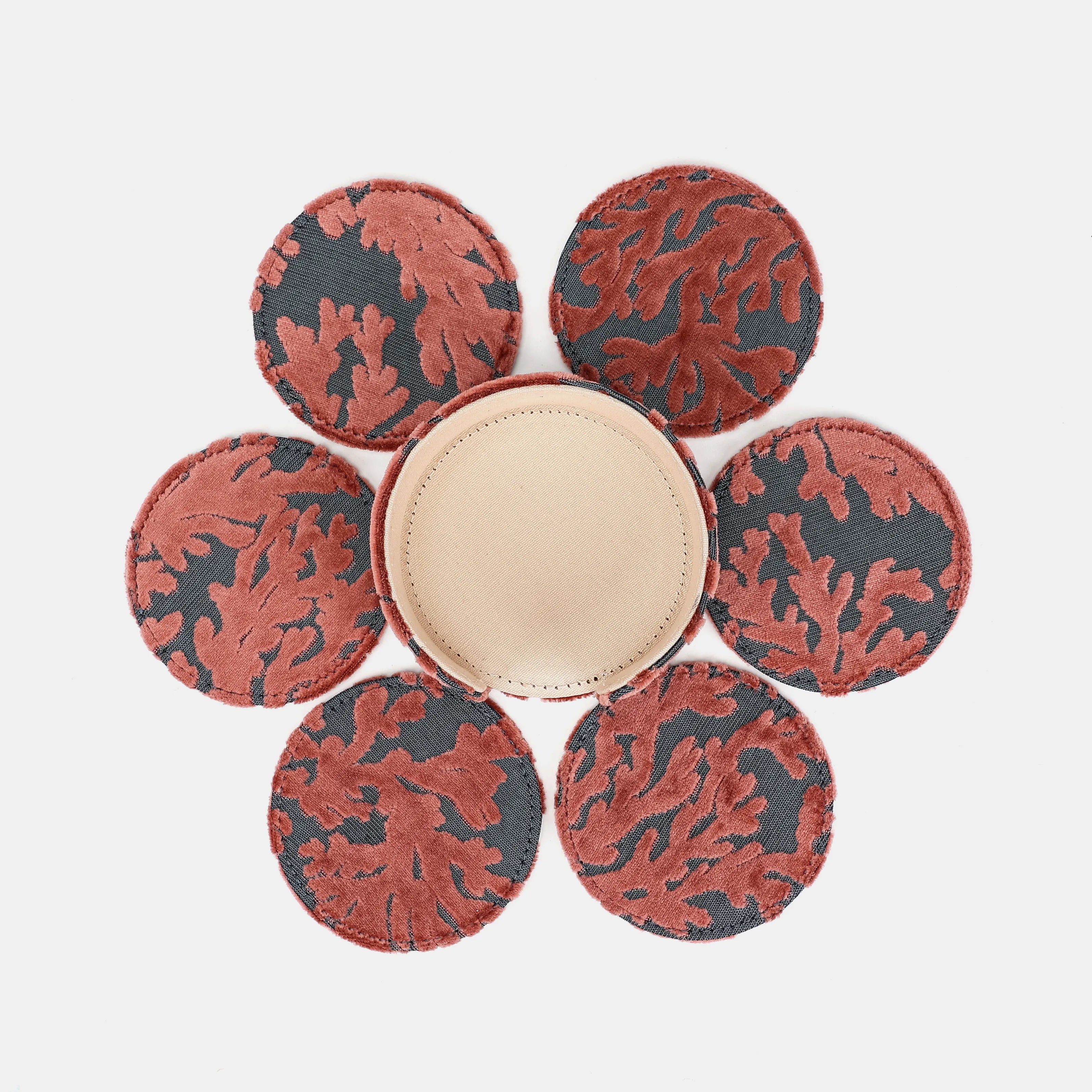 Burnout Velvet St Tropez Scuba Coral Round Coaster Set with Holder 6 pcs