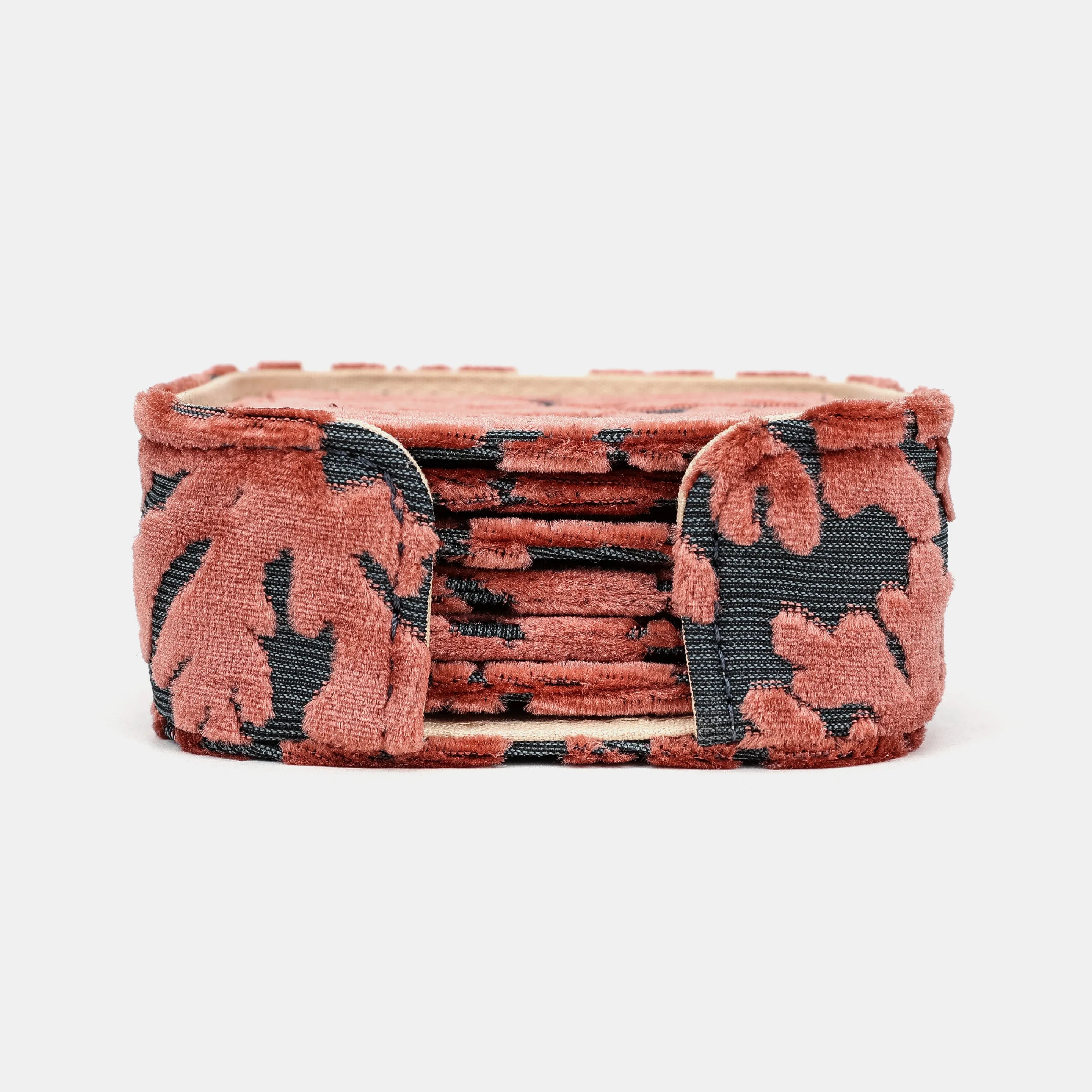 Burnout Velvet St Tropez Scuba Coral Square Coaster Set with Holder overview