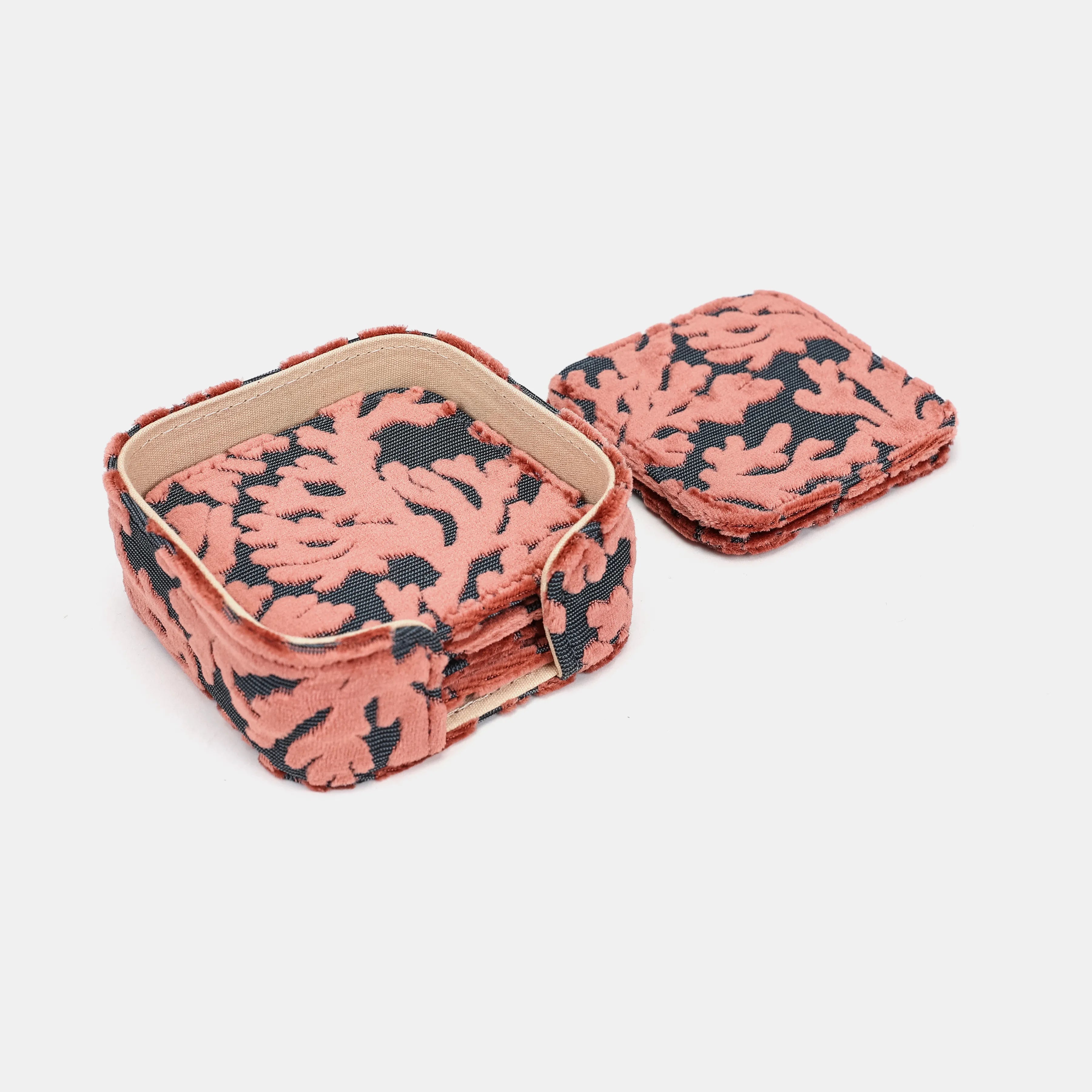 Burnout Velvet St Tropez Scuba Coral Square Coaster Set with Holder details