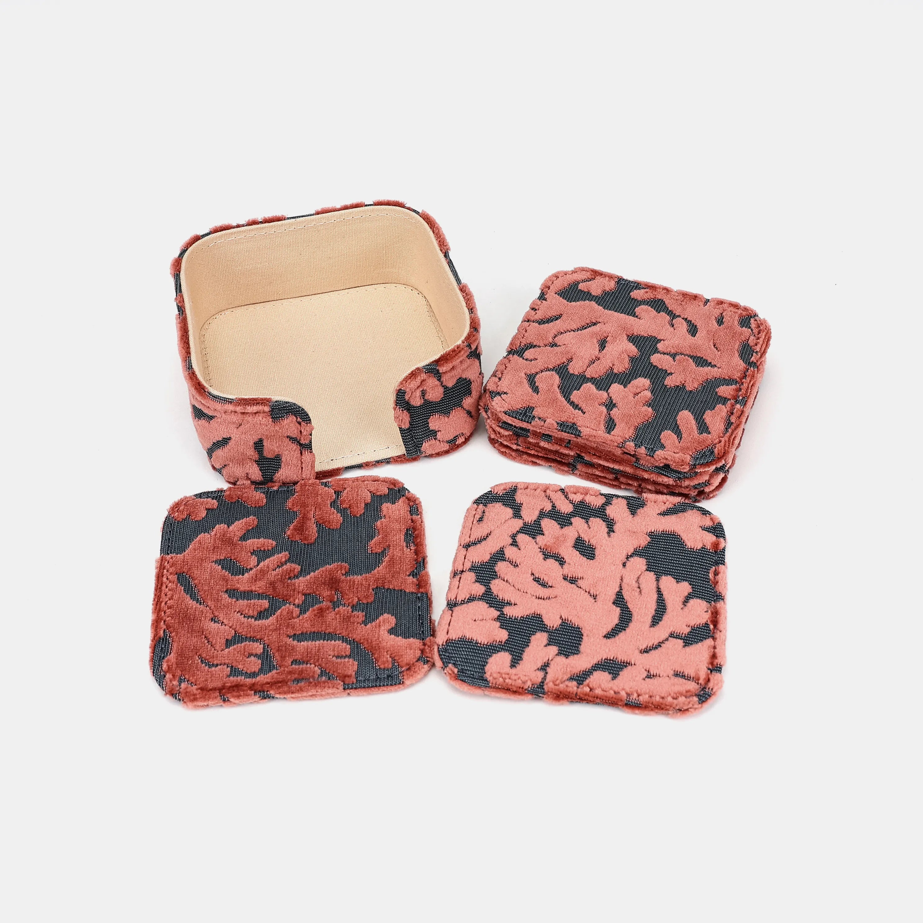 Burnout Velvet St Tropez Scuba Coral Square Coaster Set with Holder main