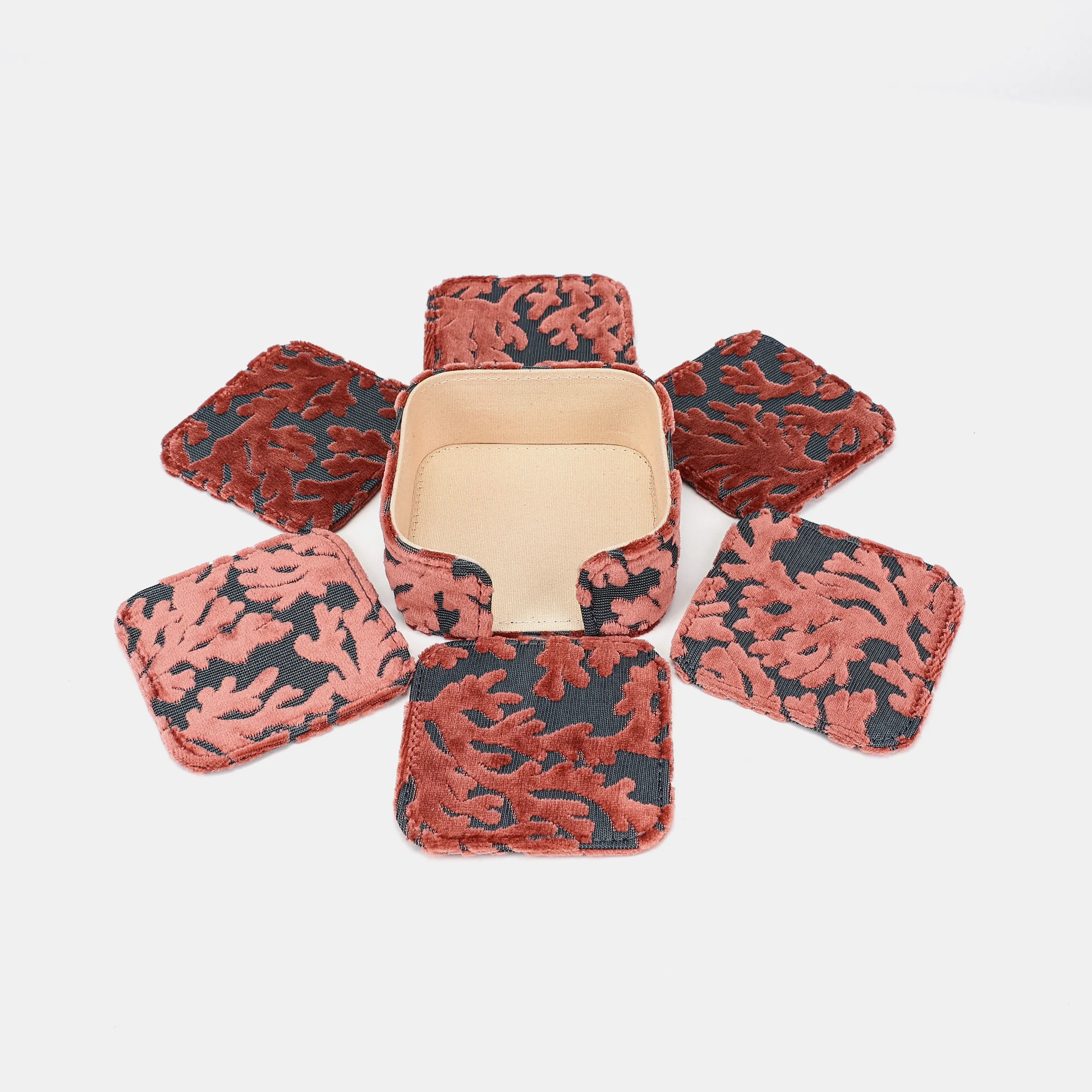 Burnout Velvet St Tropez Scuba Coral Square Coaster Set with Holder set