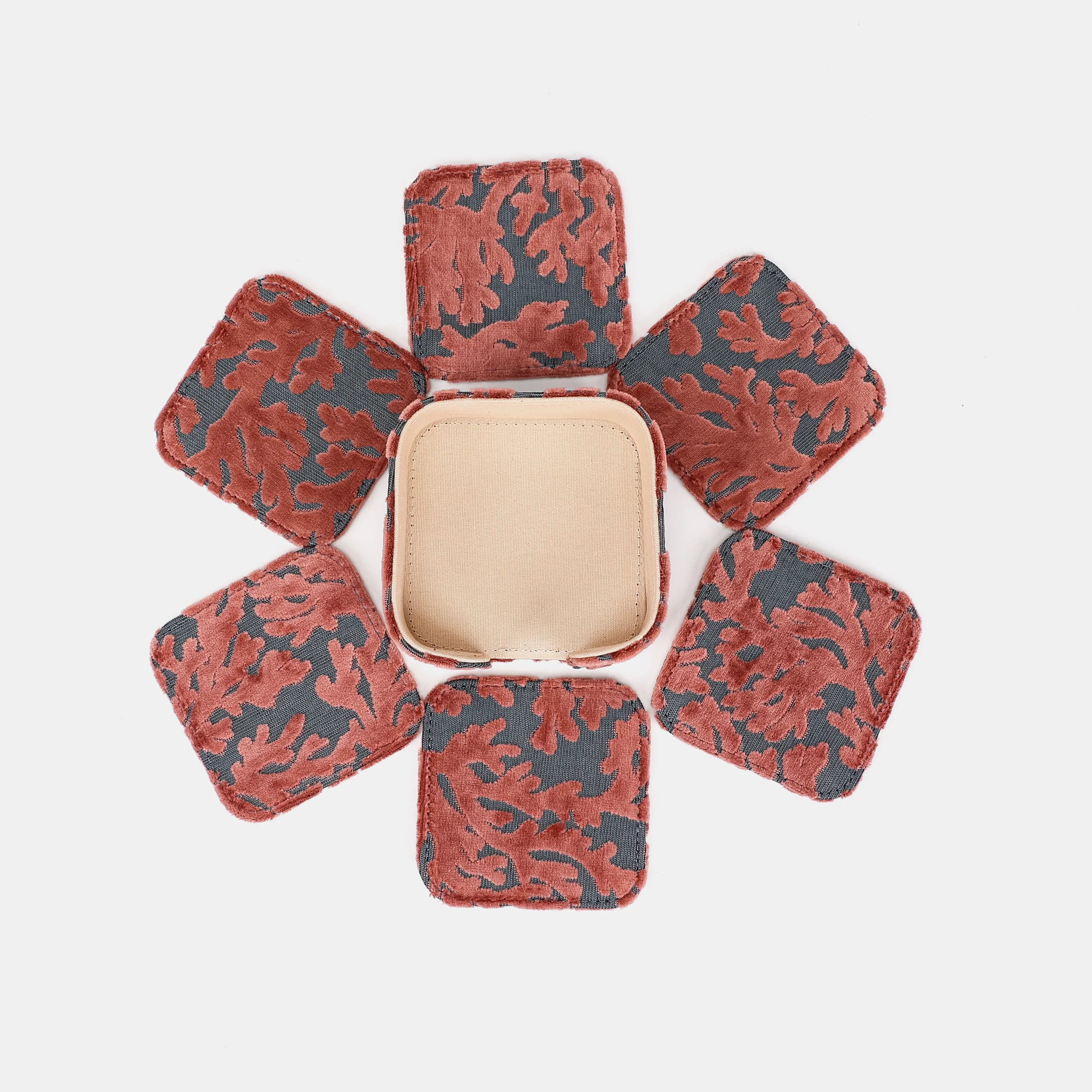 Burnout Velvet St Tropez Scuba Coral Square Coaster Set with Holder 6 pcs