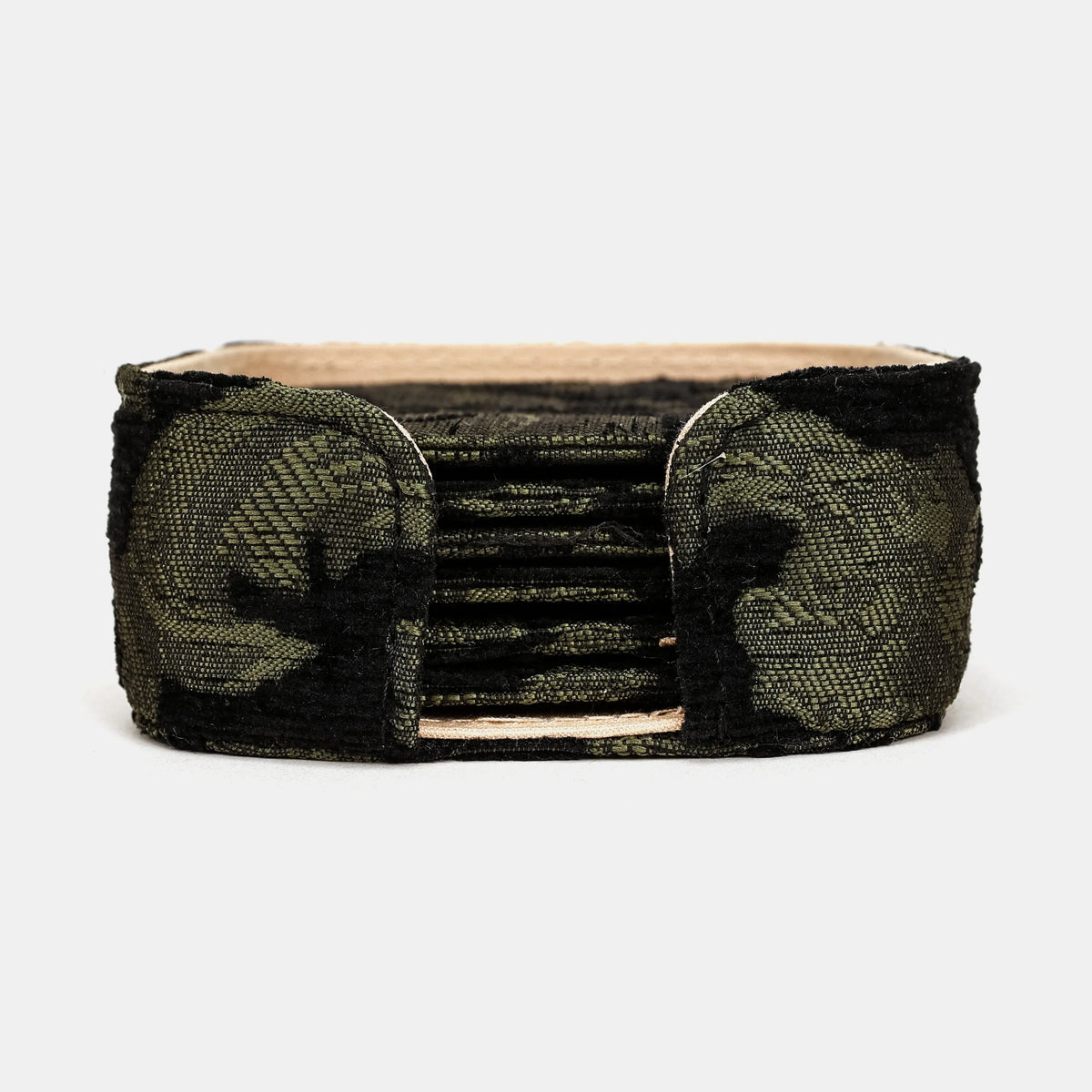 Victorian Blossom Black/Green Square Coaster Set with Holder front view