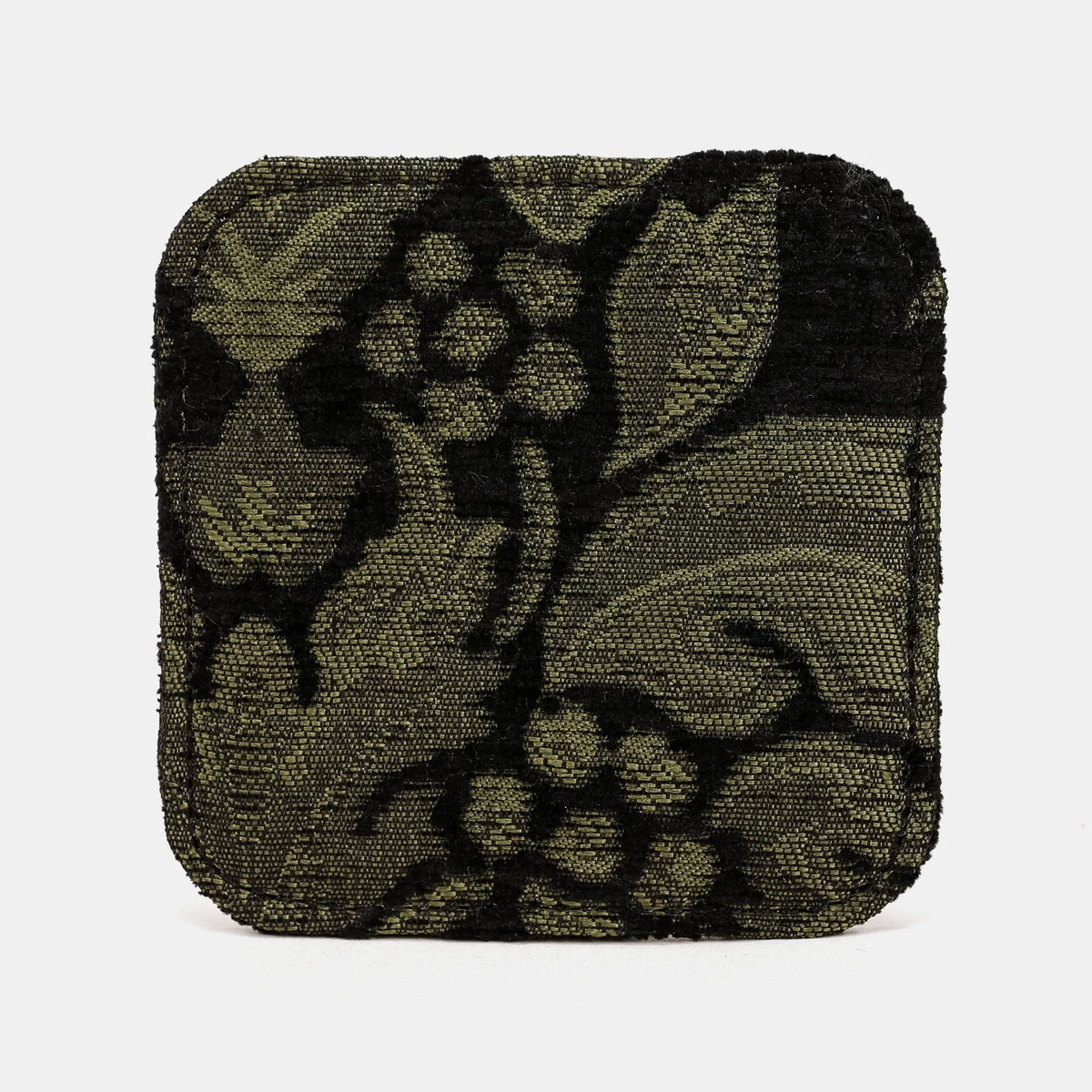 Victorian Blossom Black/Green Square Coaster Set with Holder pattern