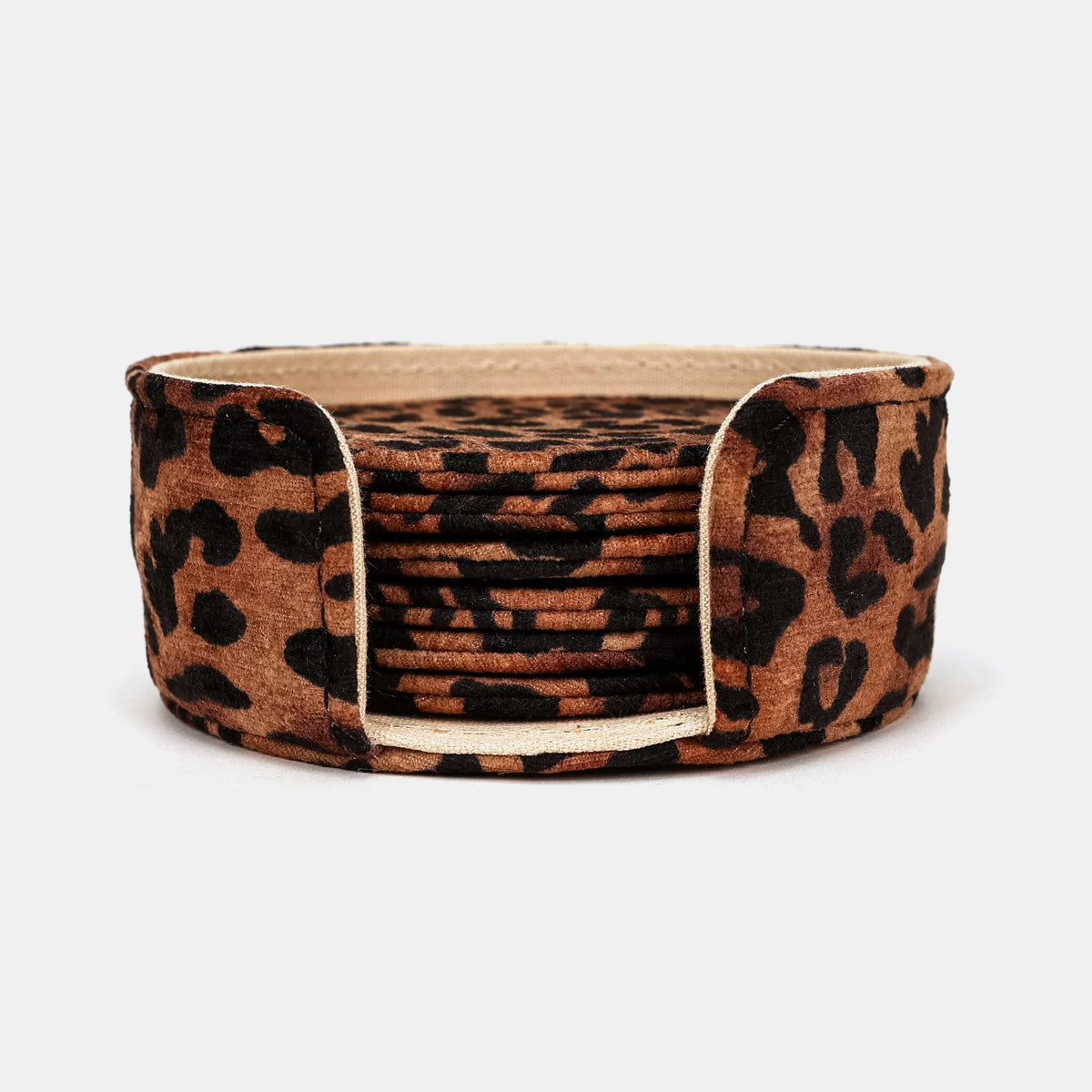 Leopard Classic Round Coaster Set with Holder of America front