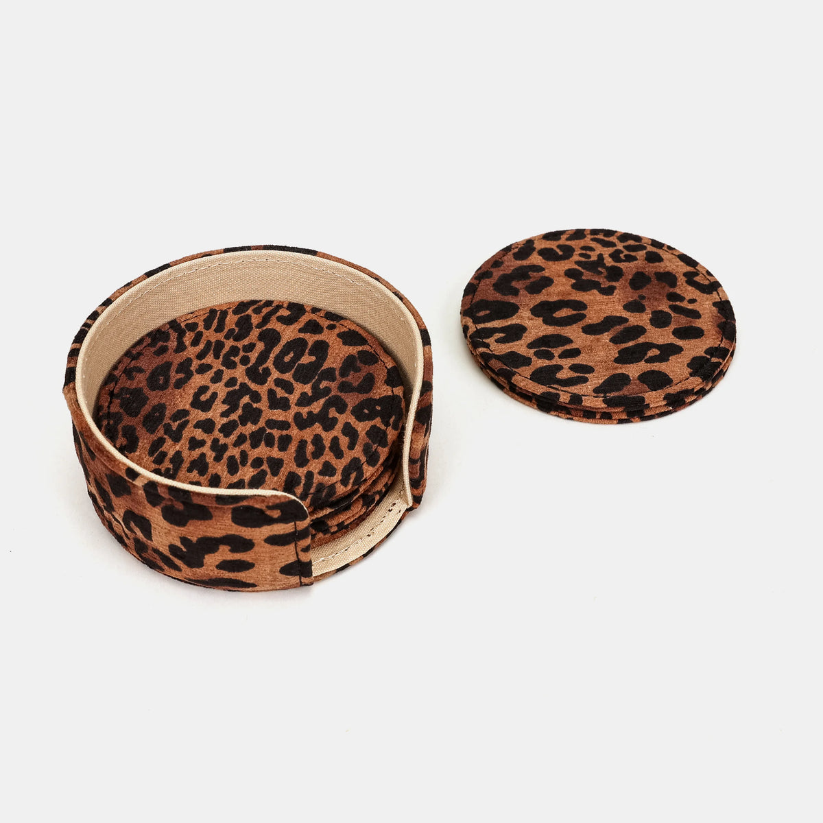 Leopard Classic Round Coaster Set with Holder of America overview