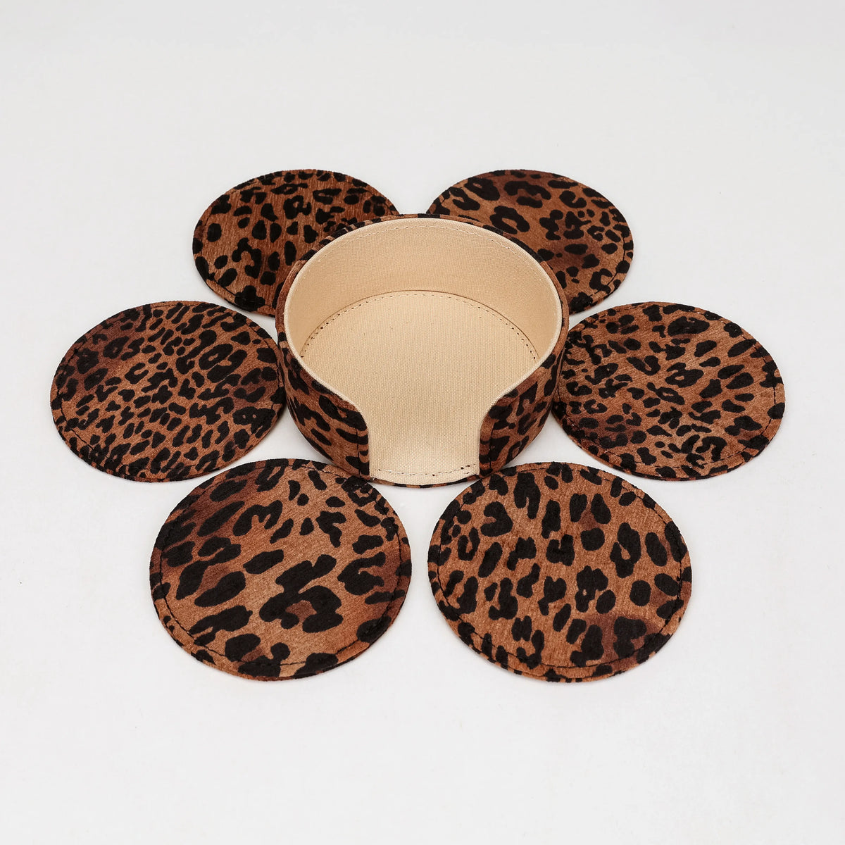 Leopard Classic Round Coaster Set with Holder of America 6 pcs with holder