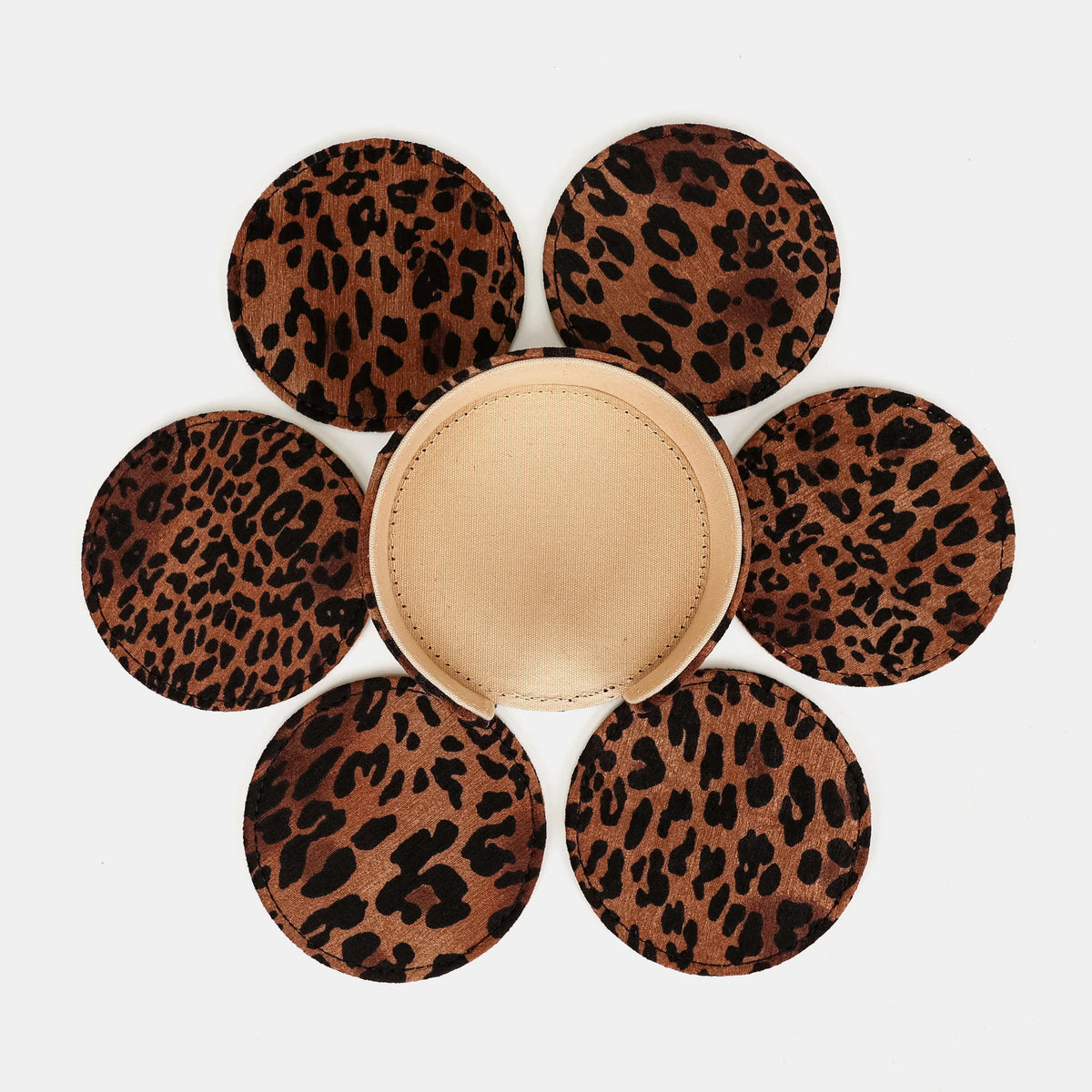 Leopard Classic Round Coaster Set with Holder of America set