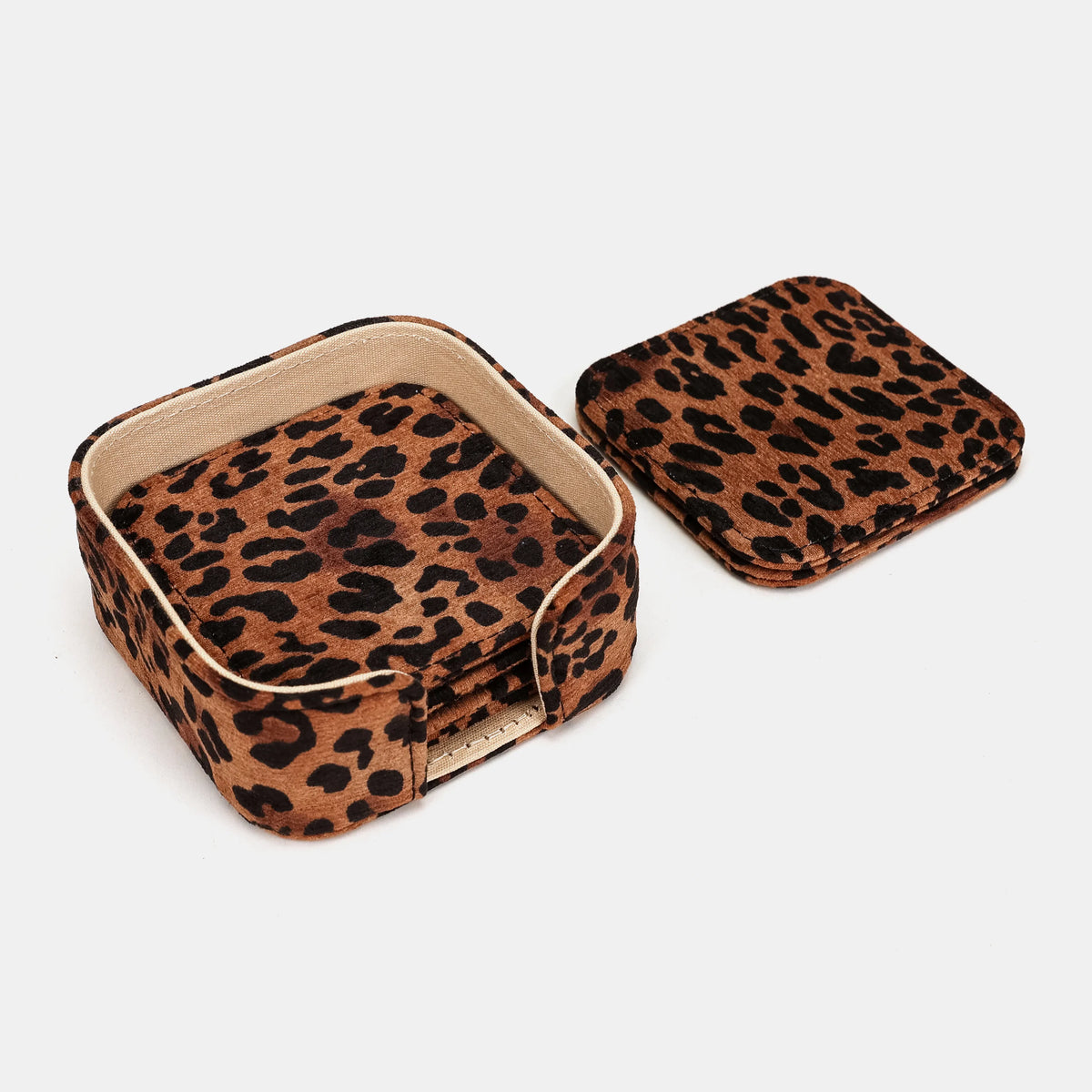Leopard Classic Square Coaster Set with Holder of America overview