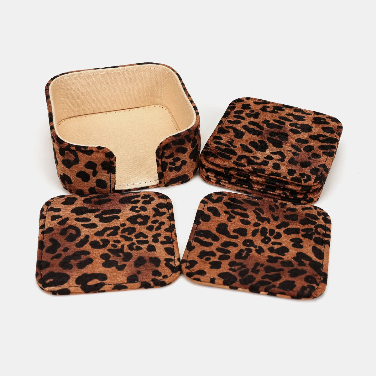 Leopard Classic Square Coaster Set with Holder of America main