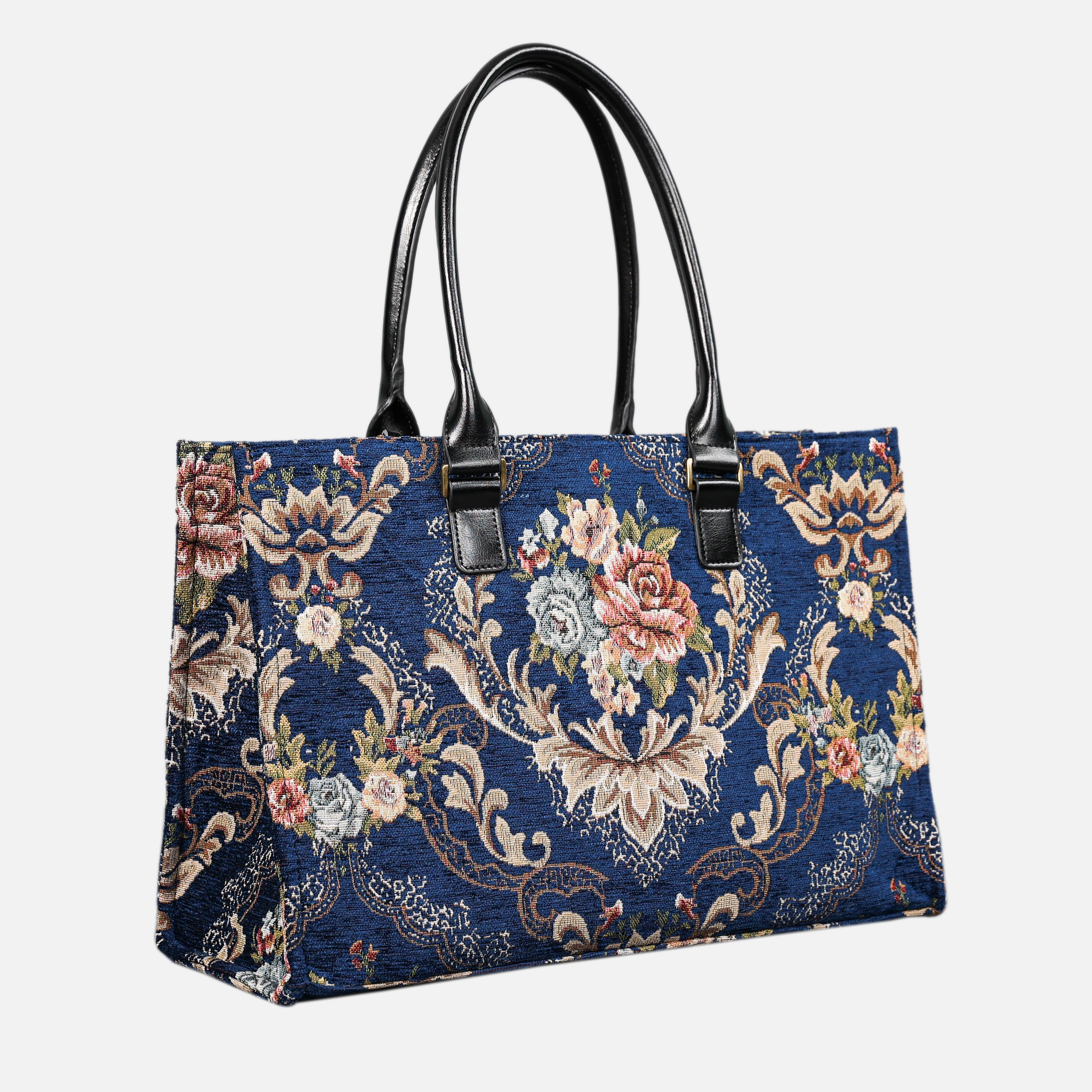 Floral Blue Laptop Work Tote  MCW Handmade-1