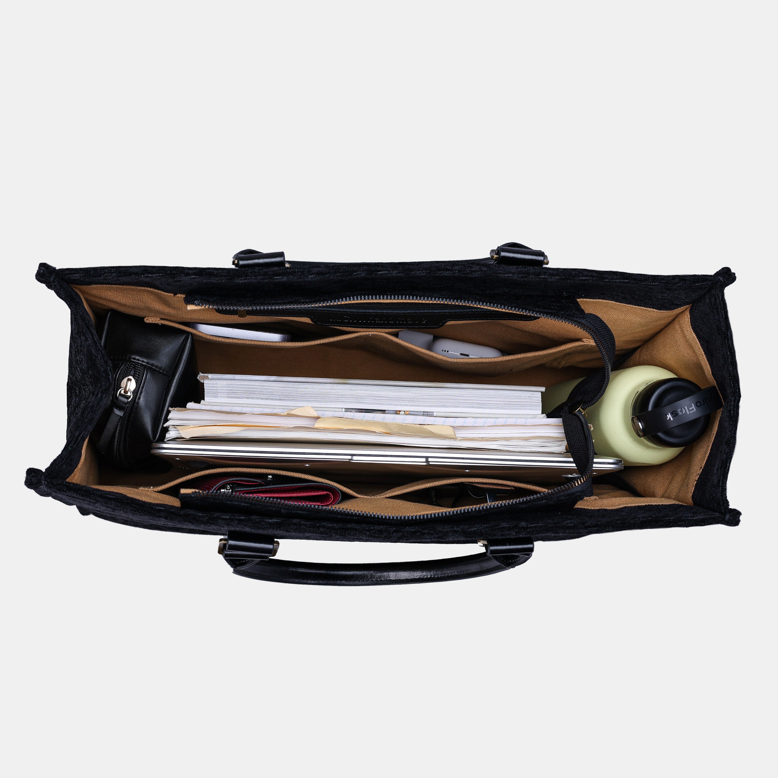 Solid Black Laptop Work Tote with goods