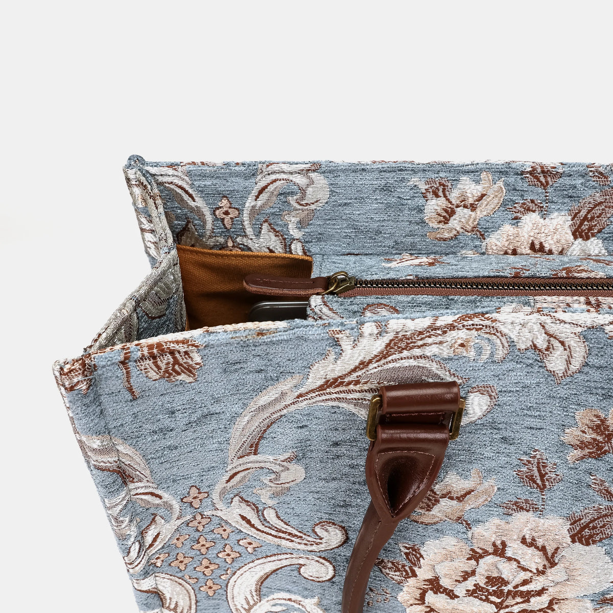 Floral Windy Blue Laptop Work Tote Carpetbag of America zipper