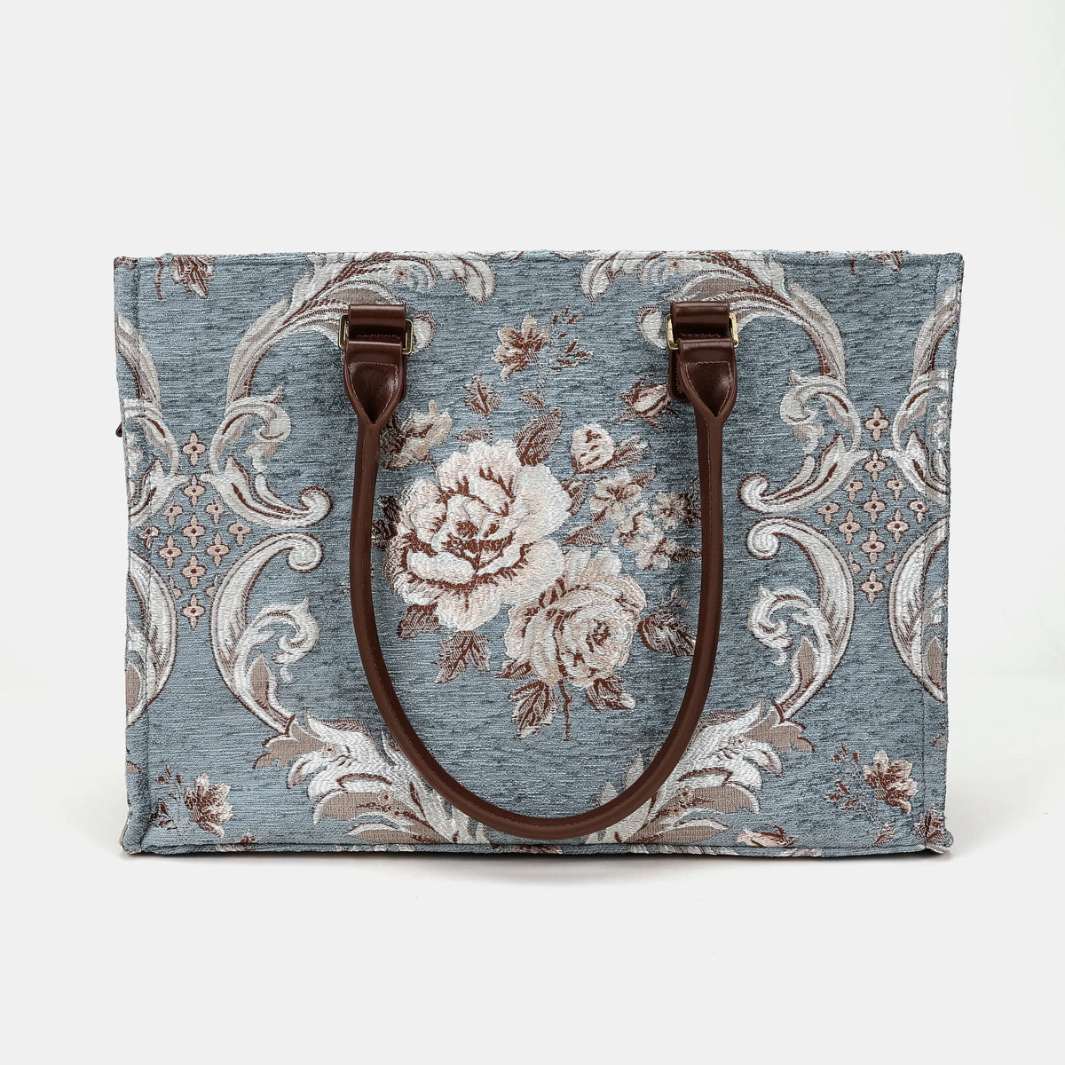 Floral Windy Blue Laptop Work Tote Carpetbag of America handle down
