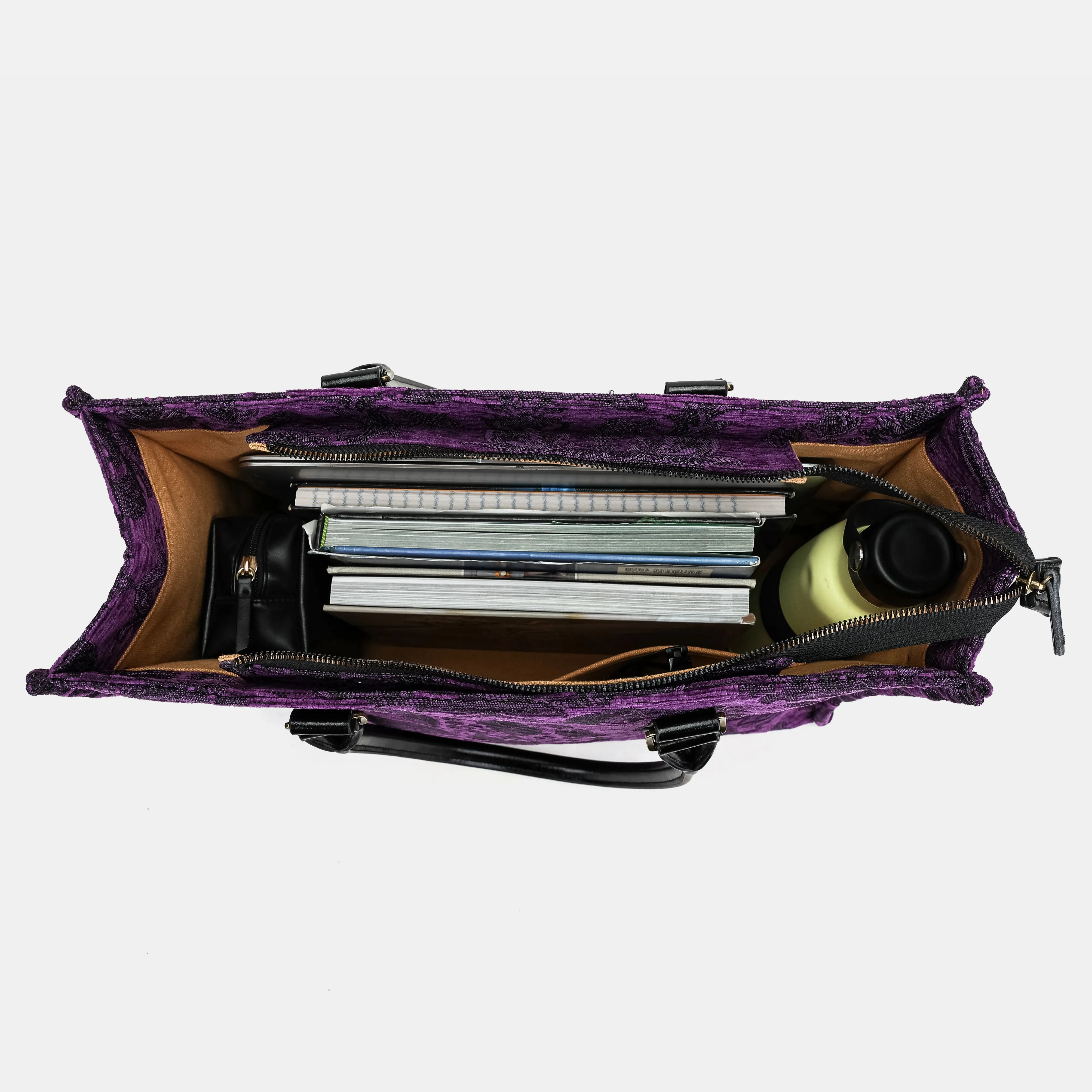 Victorian Blossom Purple Laptop Work Tote Carpetbag of America inside