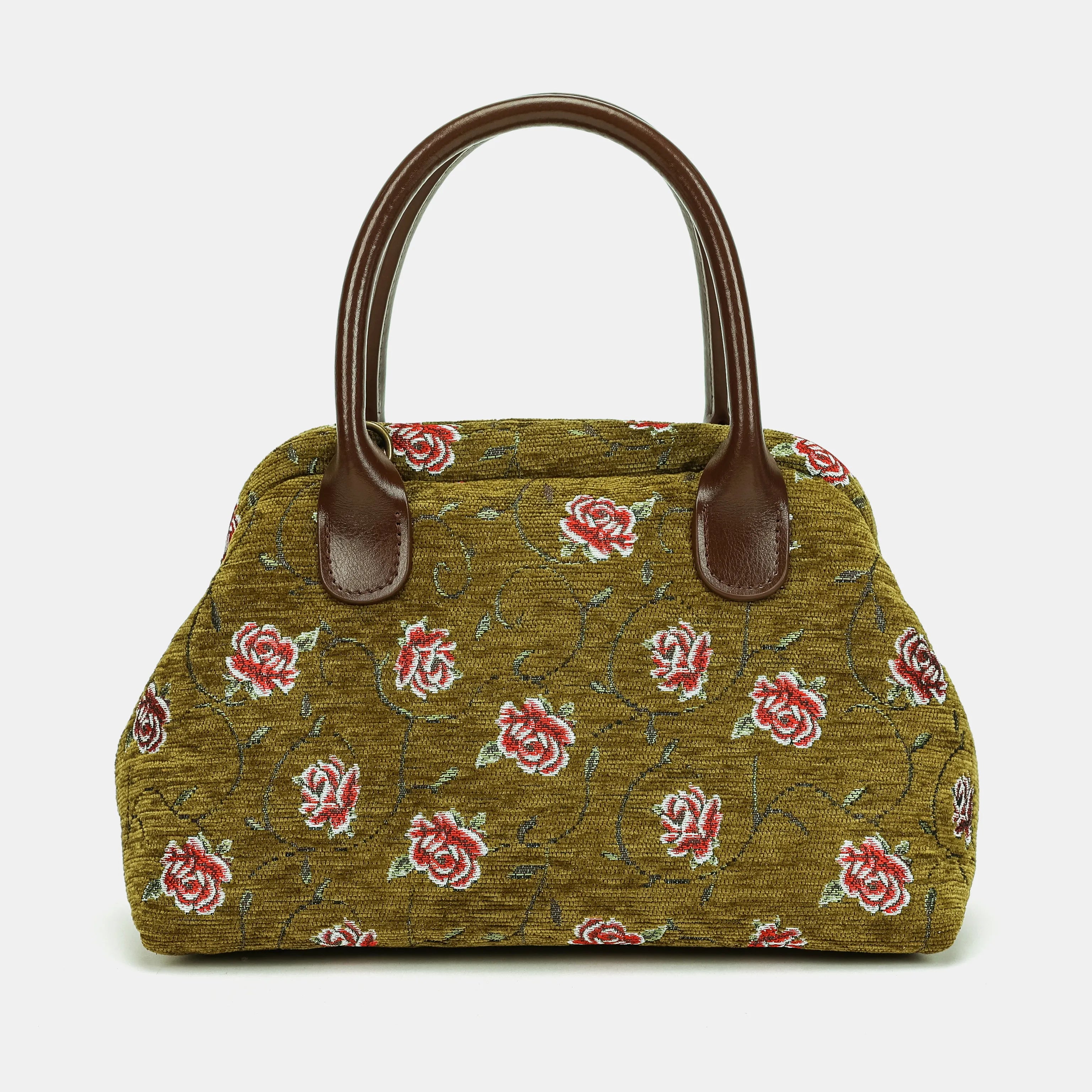 Climbing Rose Avocado Carpet Satchel Carpetbag of America back