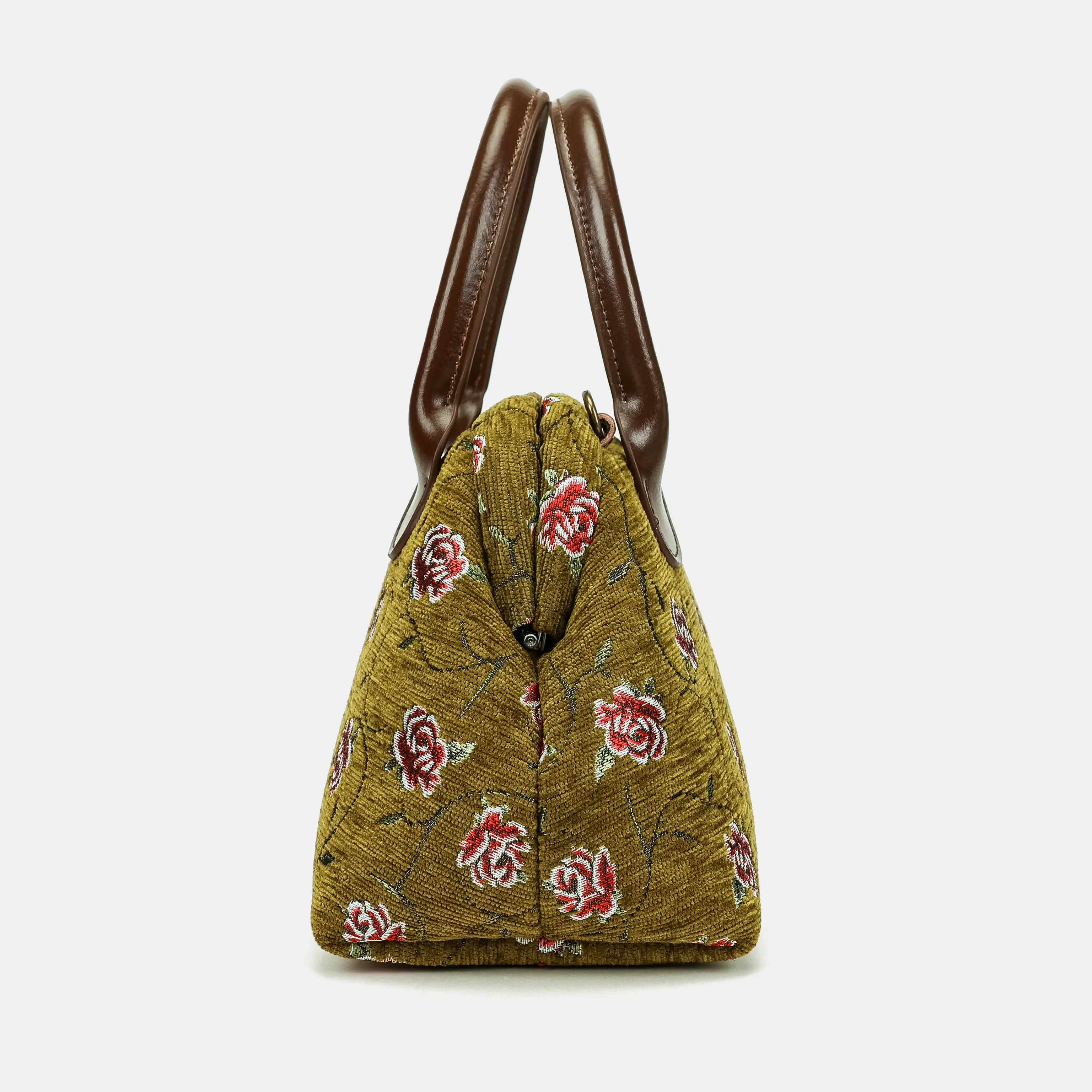 Climbing Rose Avocado Carpet Satchel Carpetbag of America side