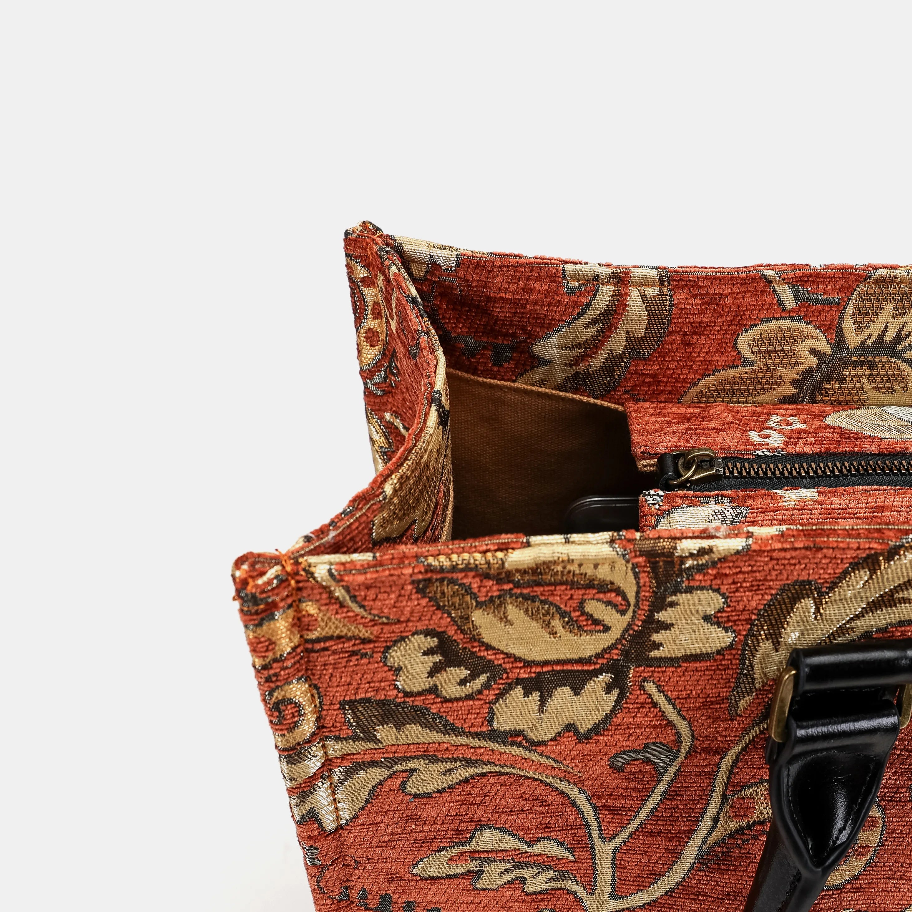 Floral Paisley Orange Laptop Work Tote of America detail