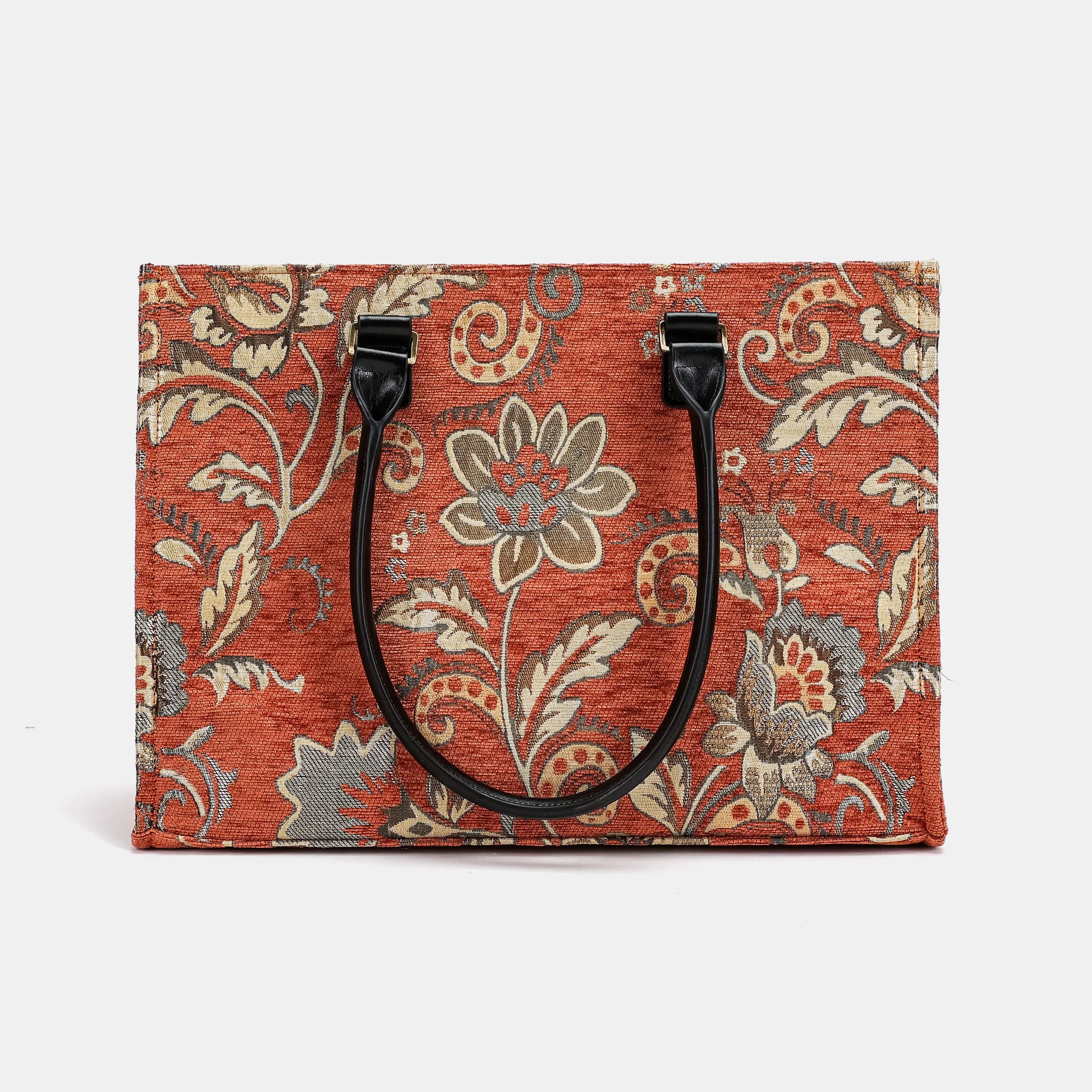 Floral Paisley Orange Laptop Work Tote of America with straps