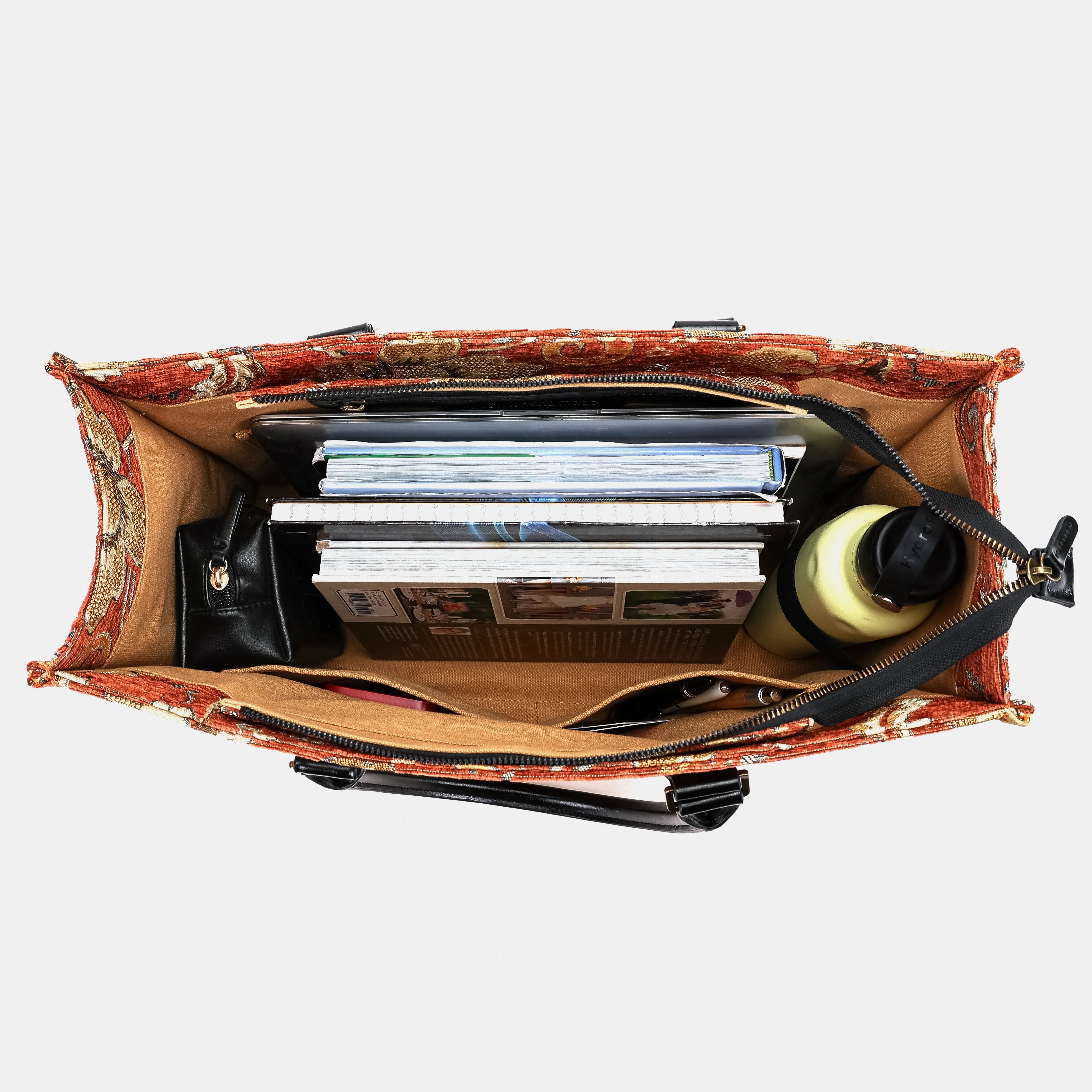 Floral Paisley Orange Laptop Work Tote of America inside