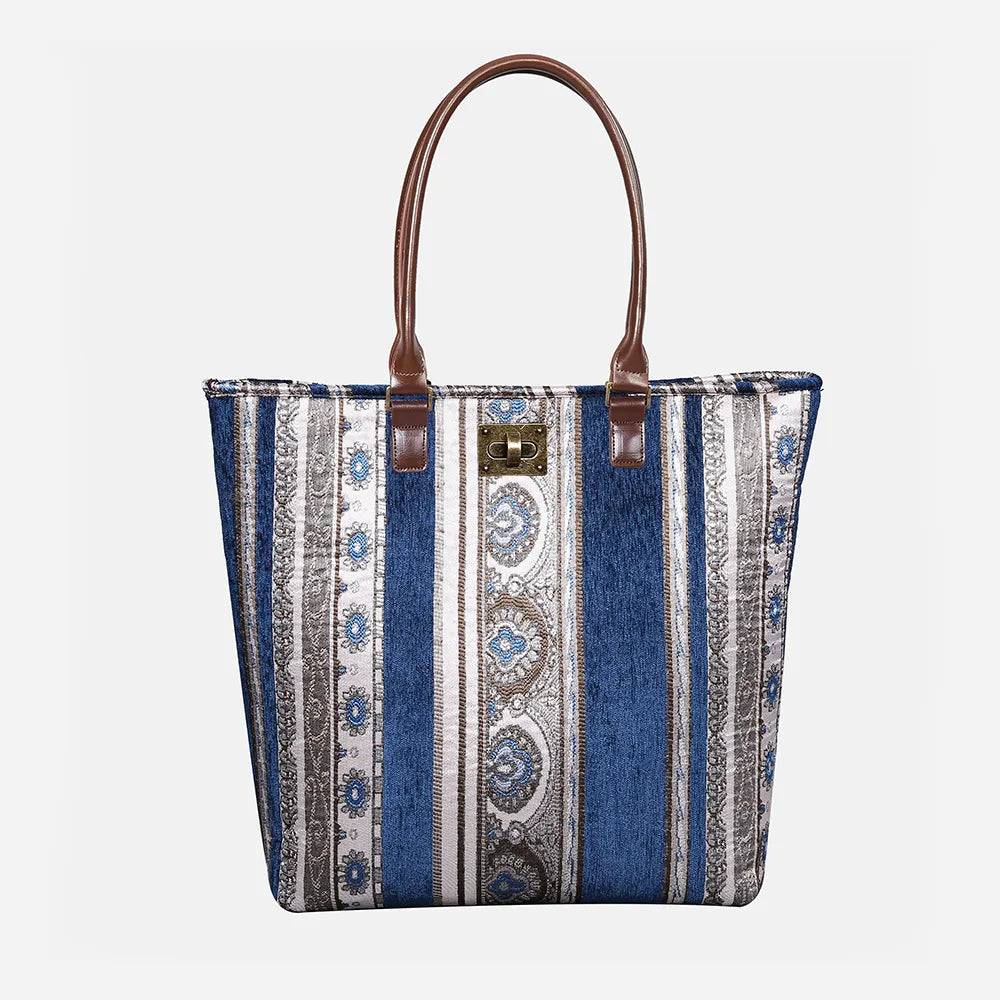 Ethnic Stripes Navy Carpet Tote Shopper