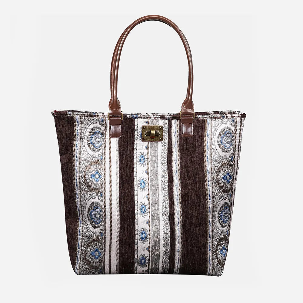 Ethnic Stripes Brown Carpet Tote Shopper