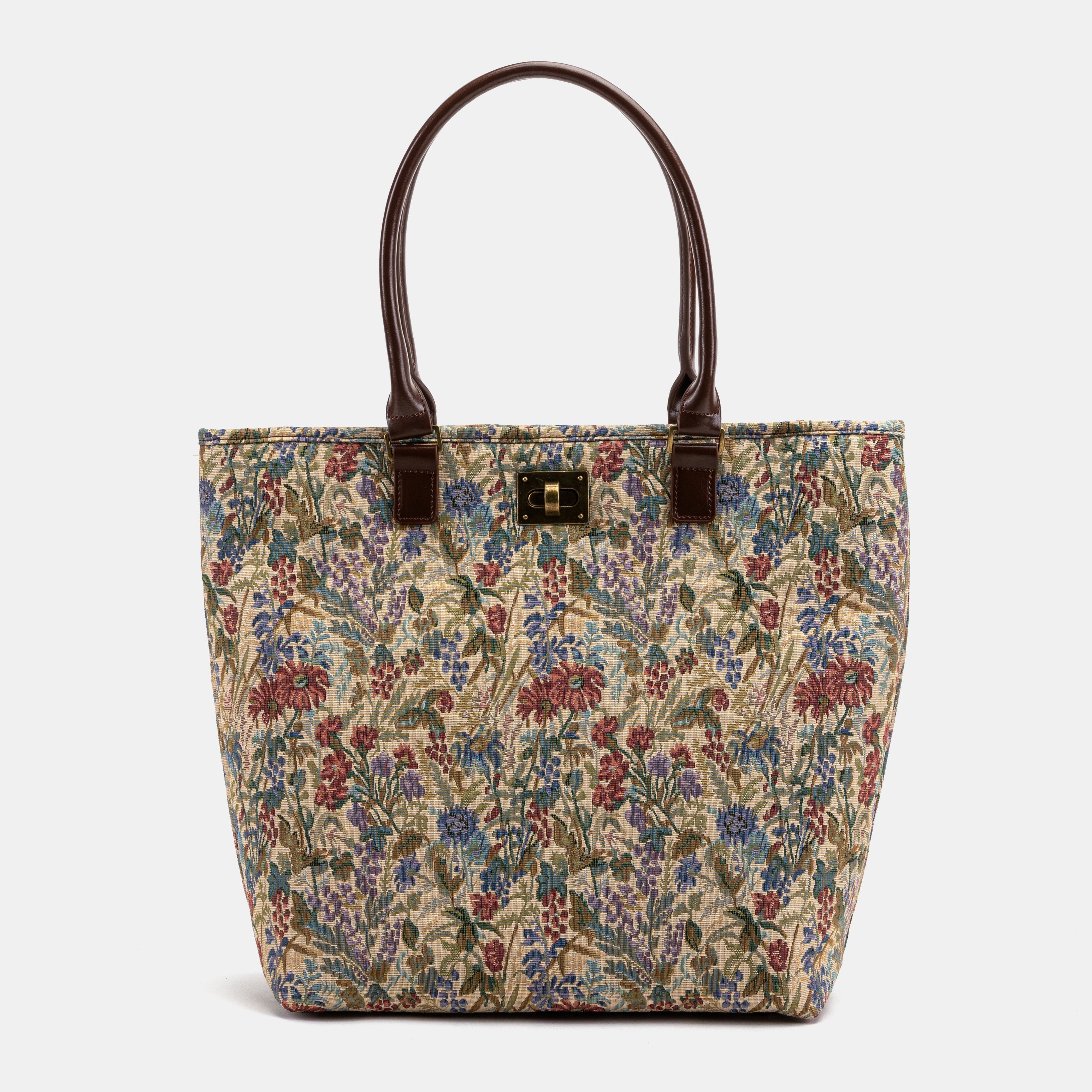 Spring Valley Mint Carpet Tote Shopper bag with brown handles on a white background