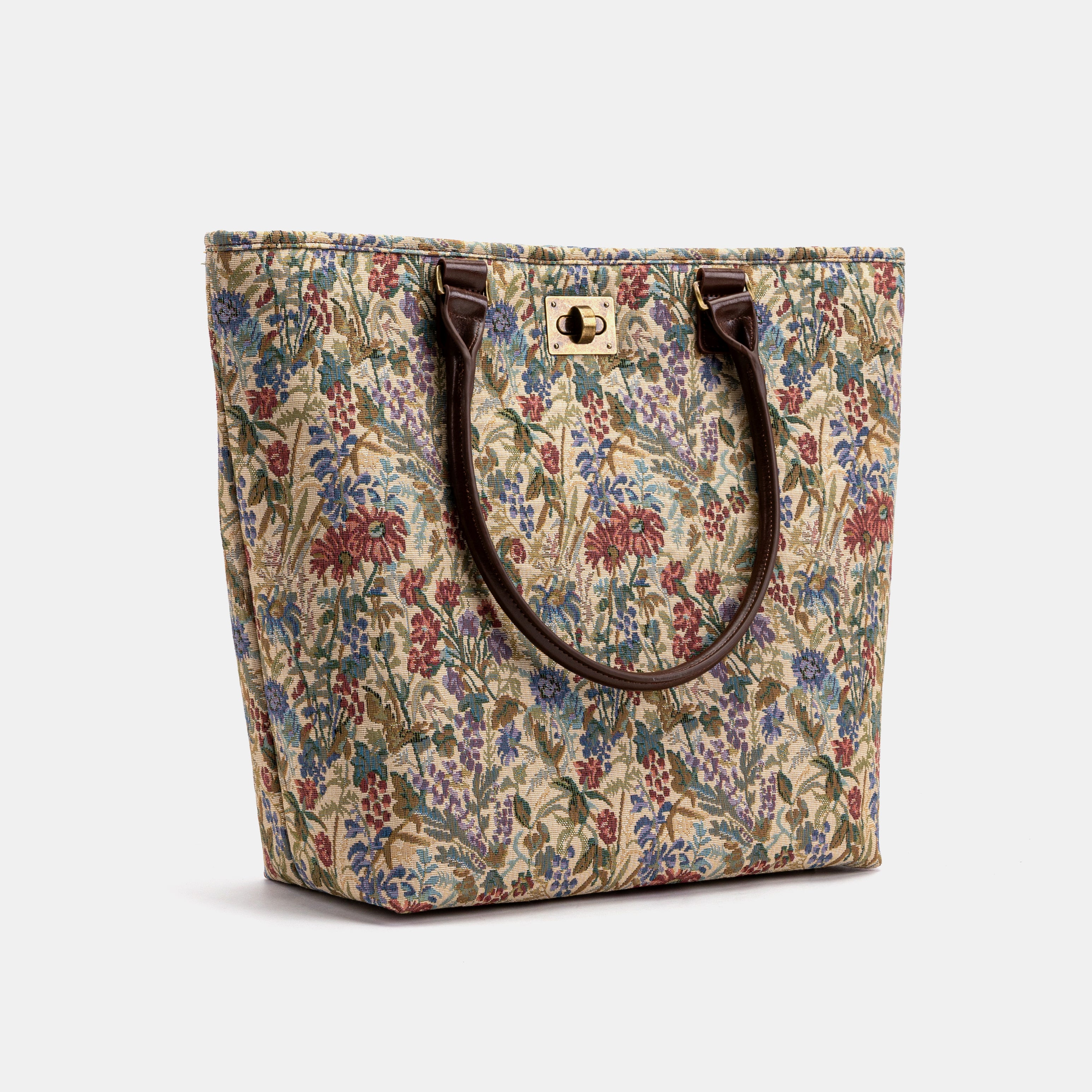 Spring Valley Mint Carpet Tote Shopper bag with brown handles on a light gray background