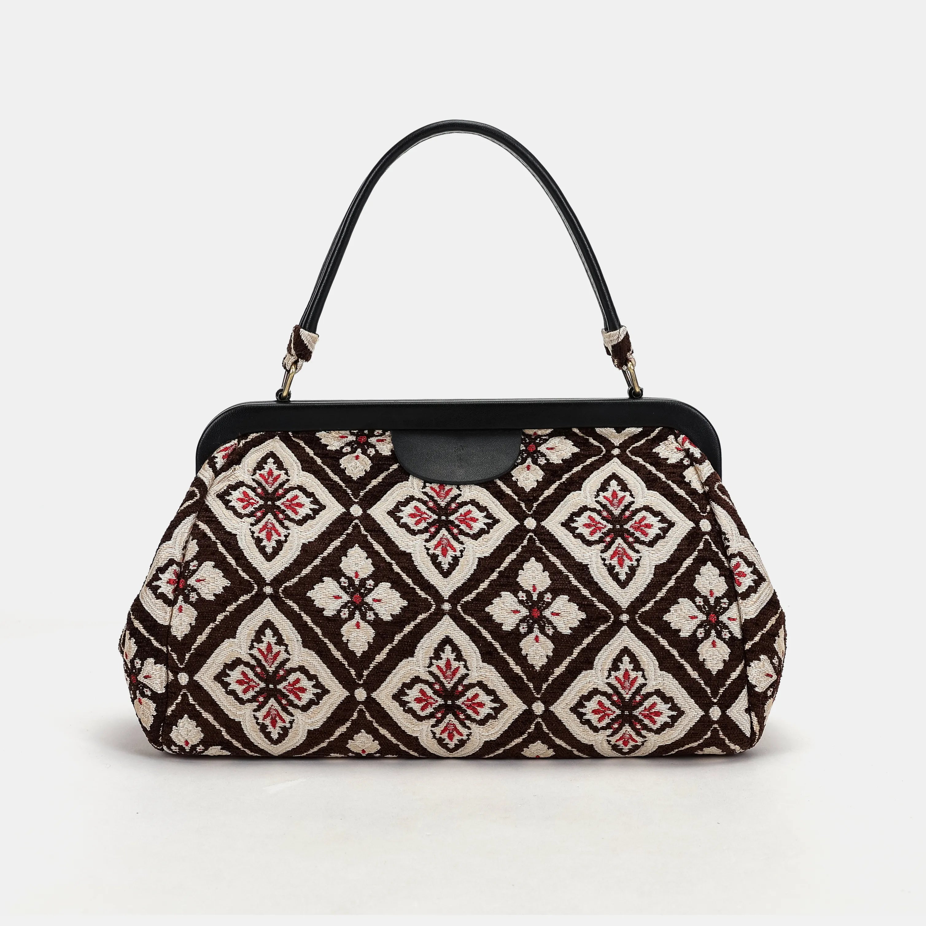 Ethnic Brown Top Handle Purse Carpetbag of America main