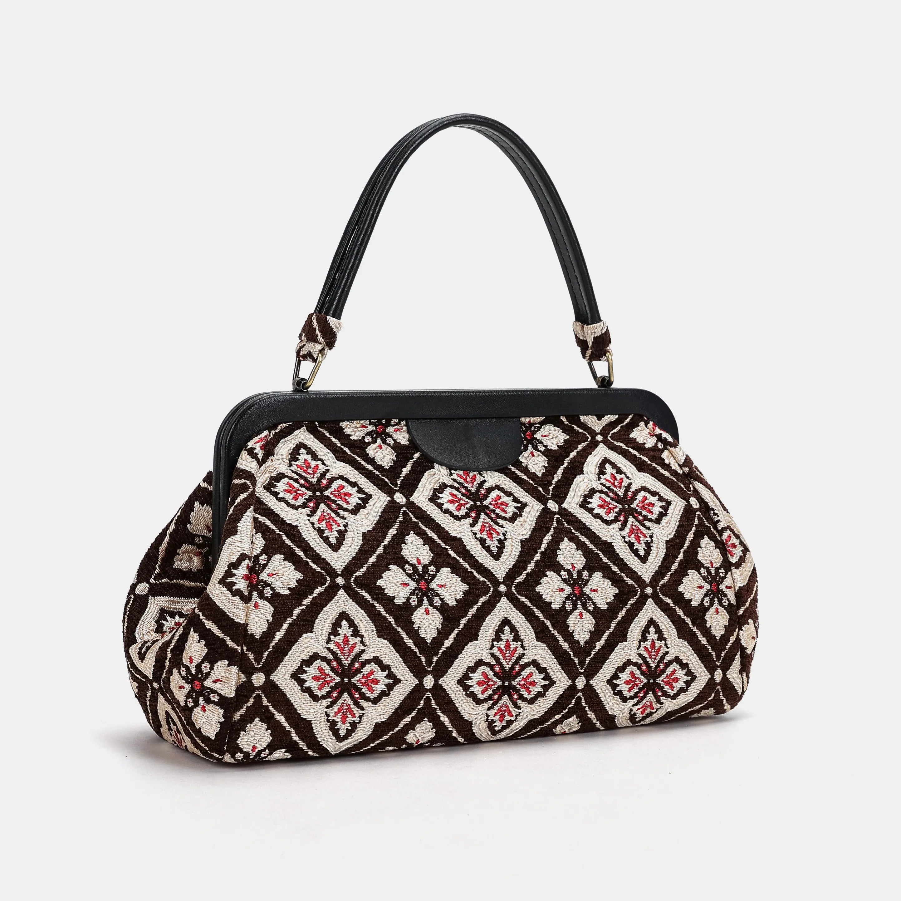 Ethnic Brown Top Handle Purse Carpetbag of America front side