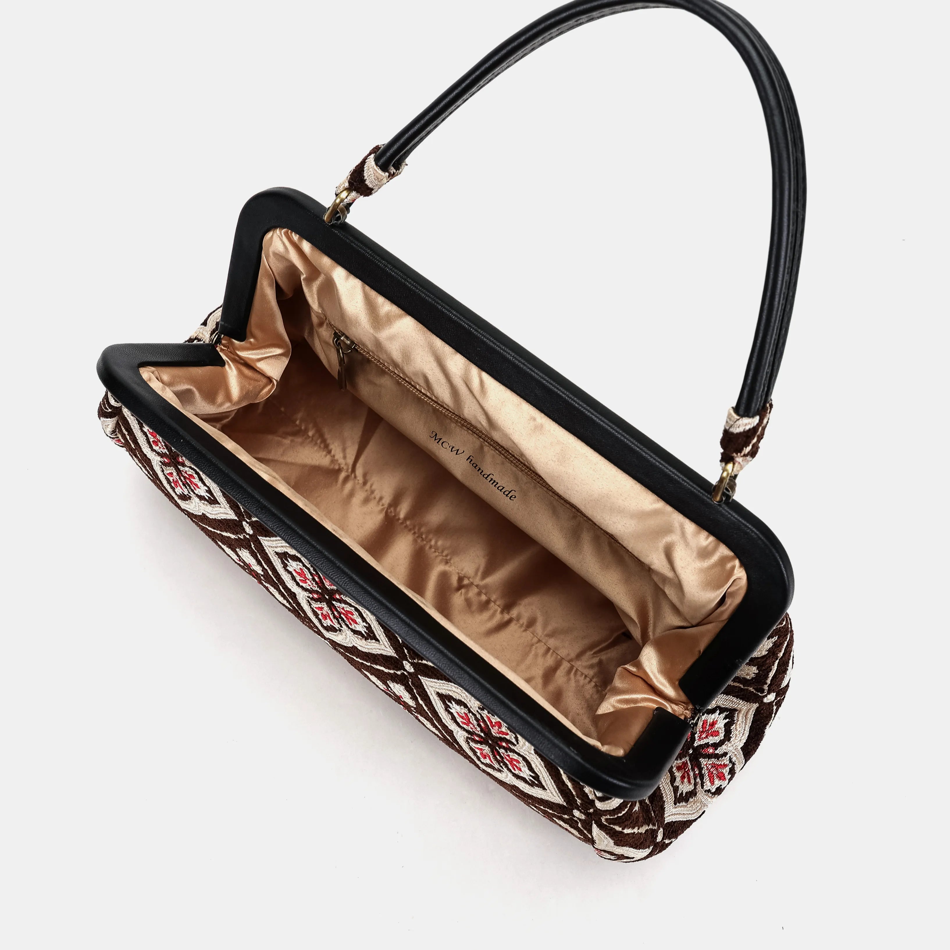 Ethnic Brown Top Handle Purse Carpetbag of America inside