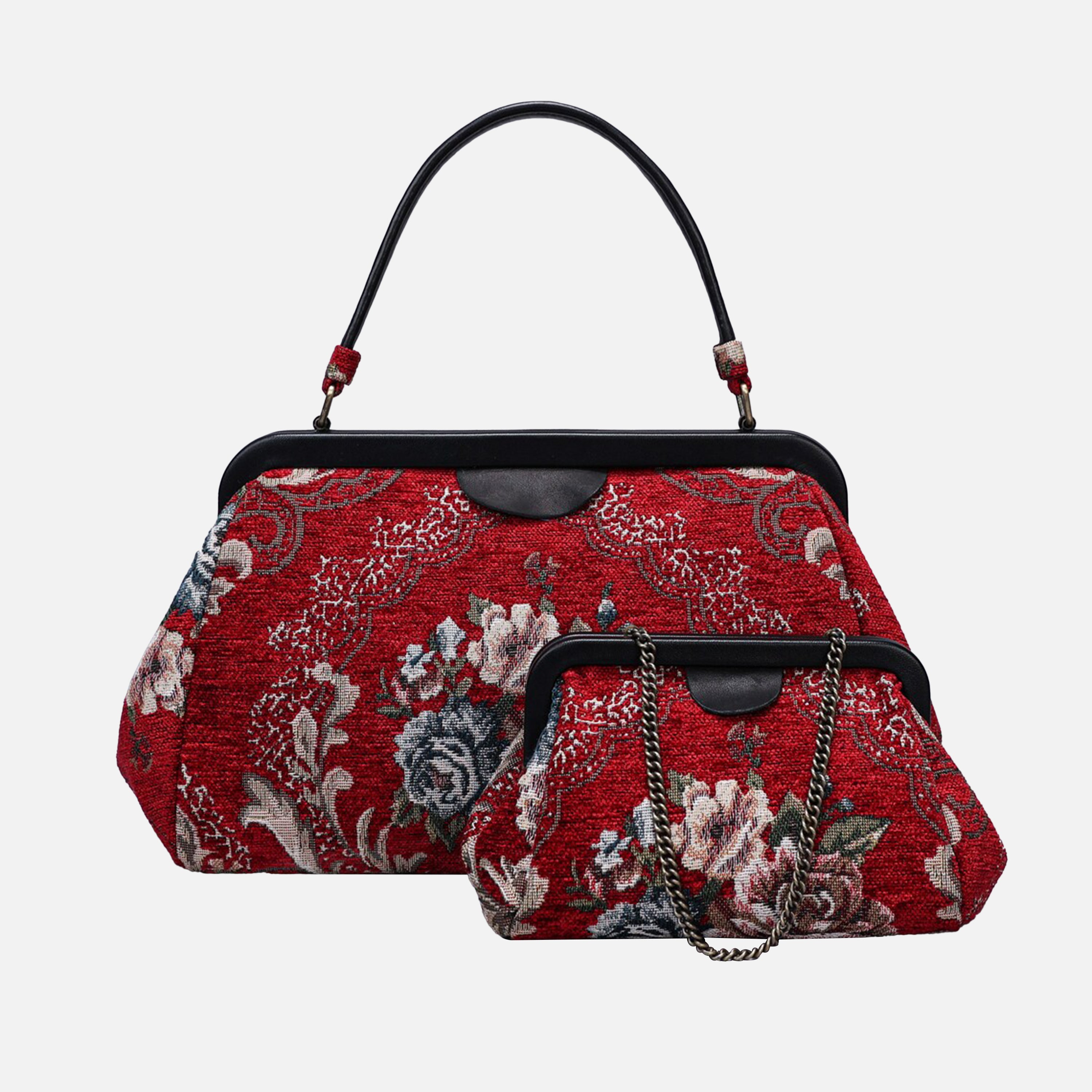 Floral Red Top Handle Purse carpet bag MCW Handmade-5