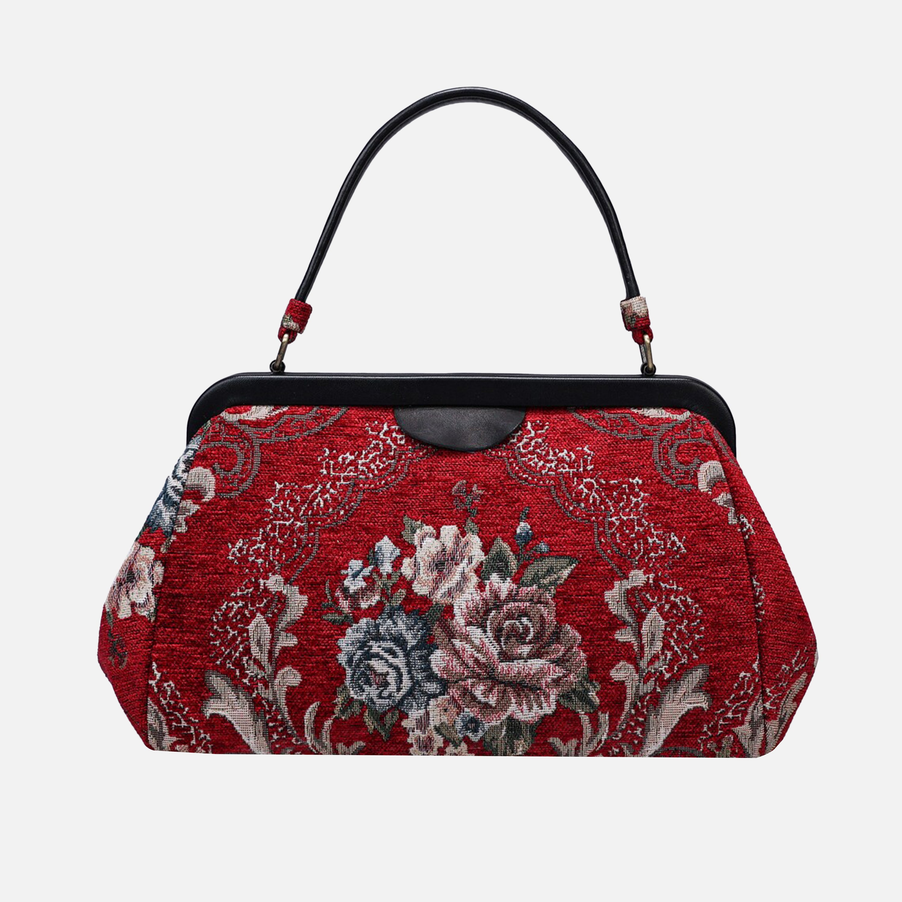 Floral Red Top Handle Purse carpet bag MCW Handmade