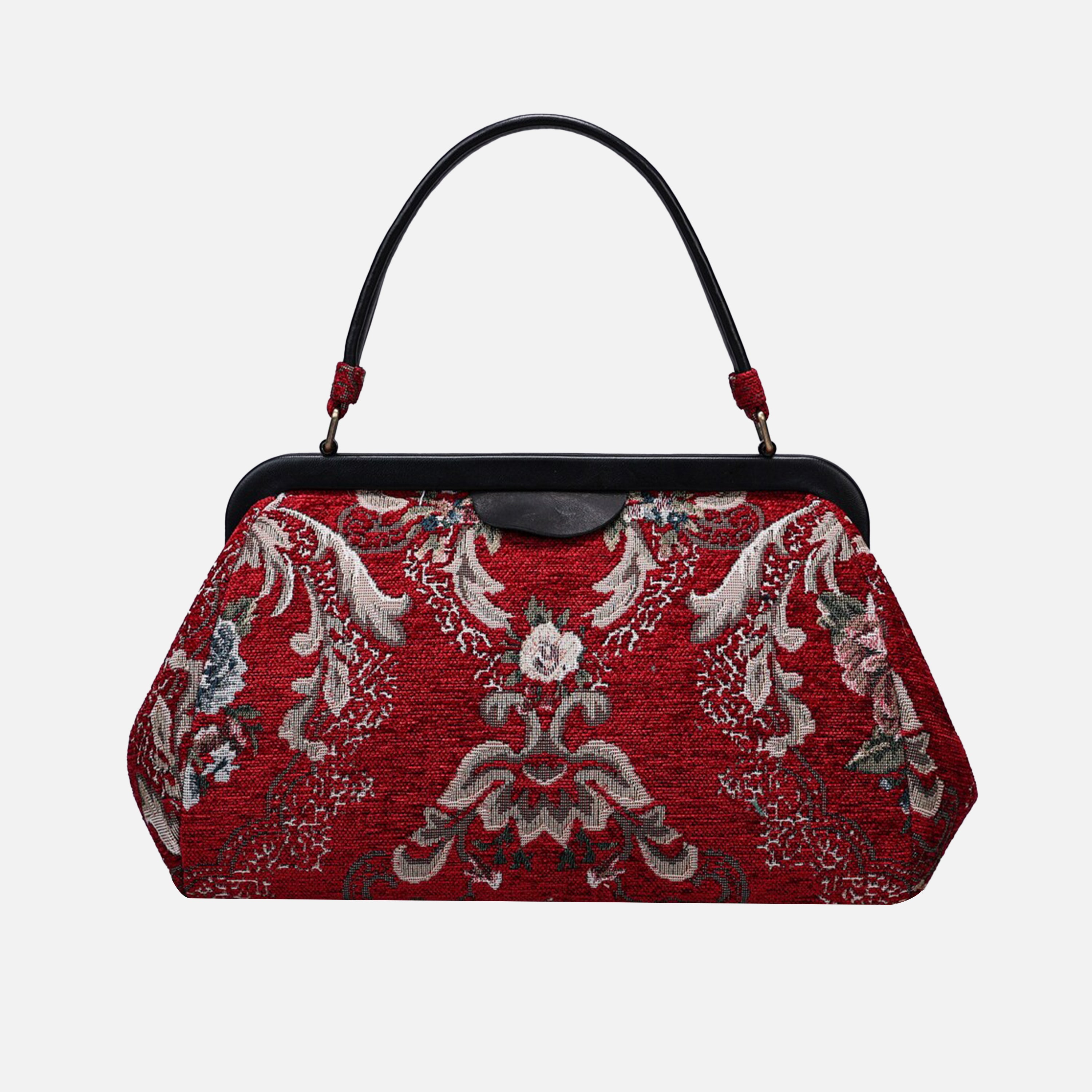 Floral Red Top Handle Purse carpet bag MCW Handmade-2