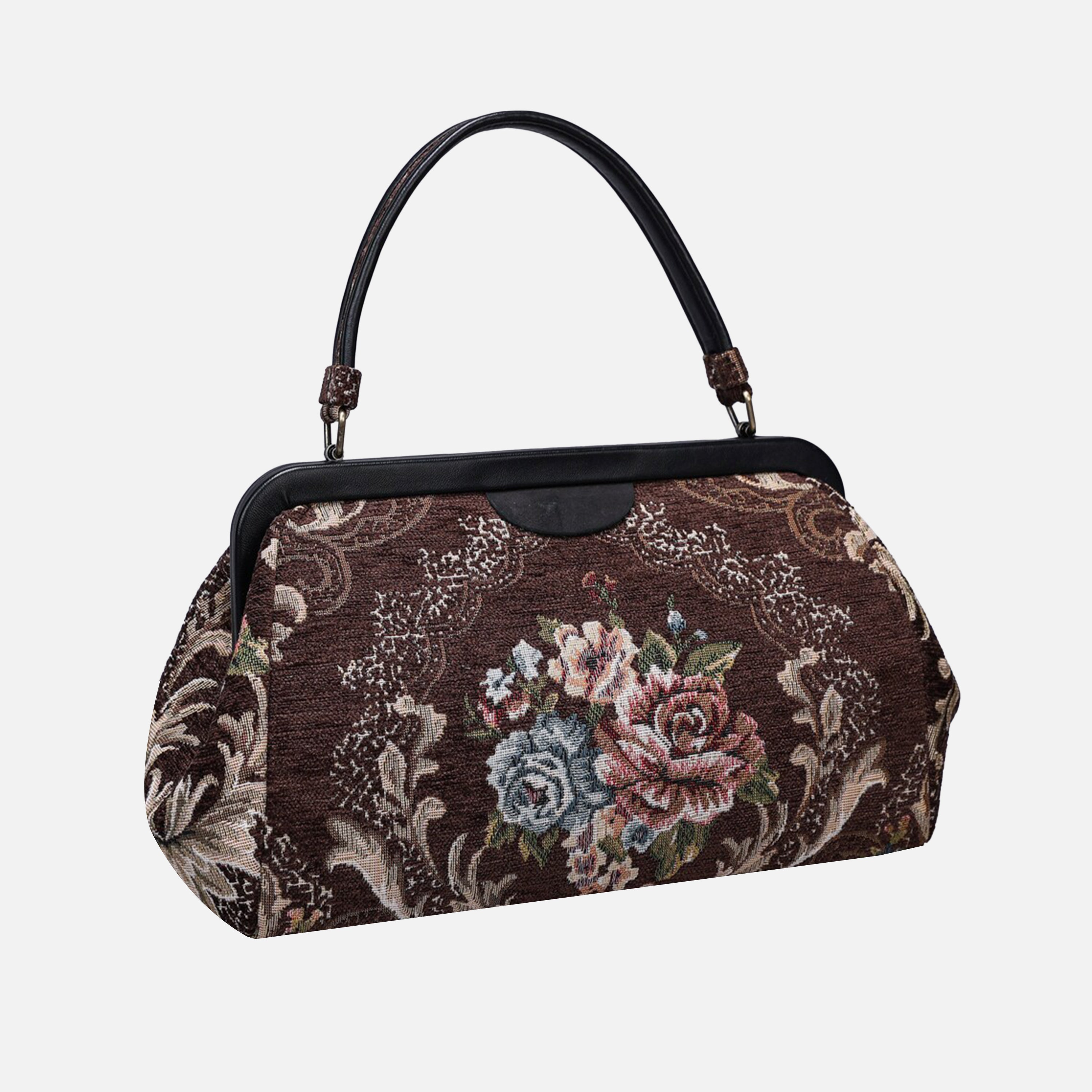 Floral Brown Top Handle Purse carpet bag MCW Handmade-2