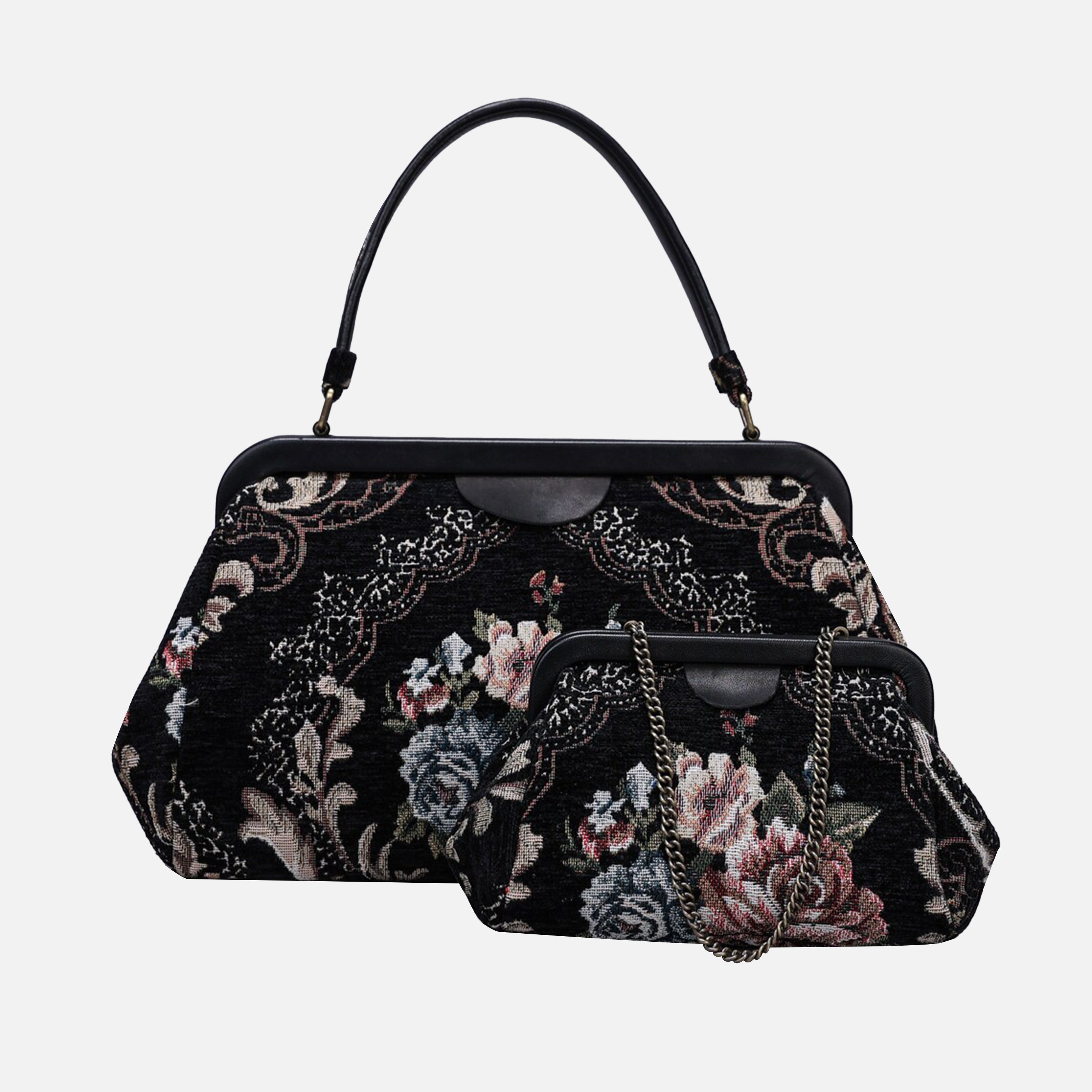 Floral Black Top Handle Purse carpet bag MCW Handmade-6