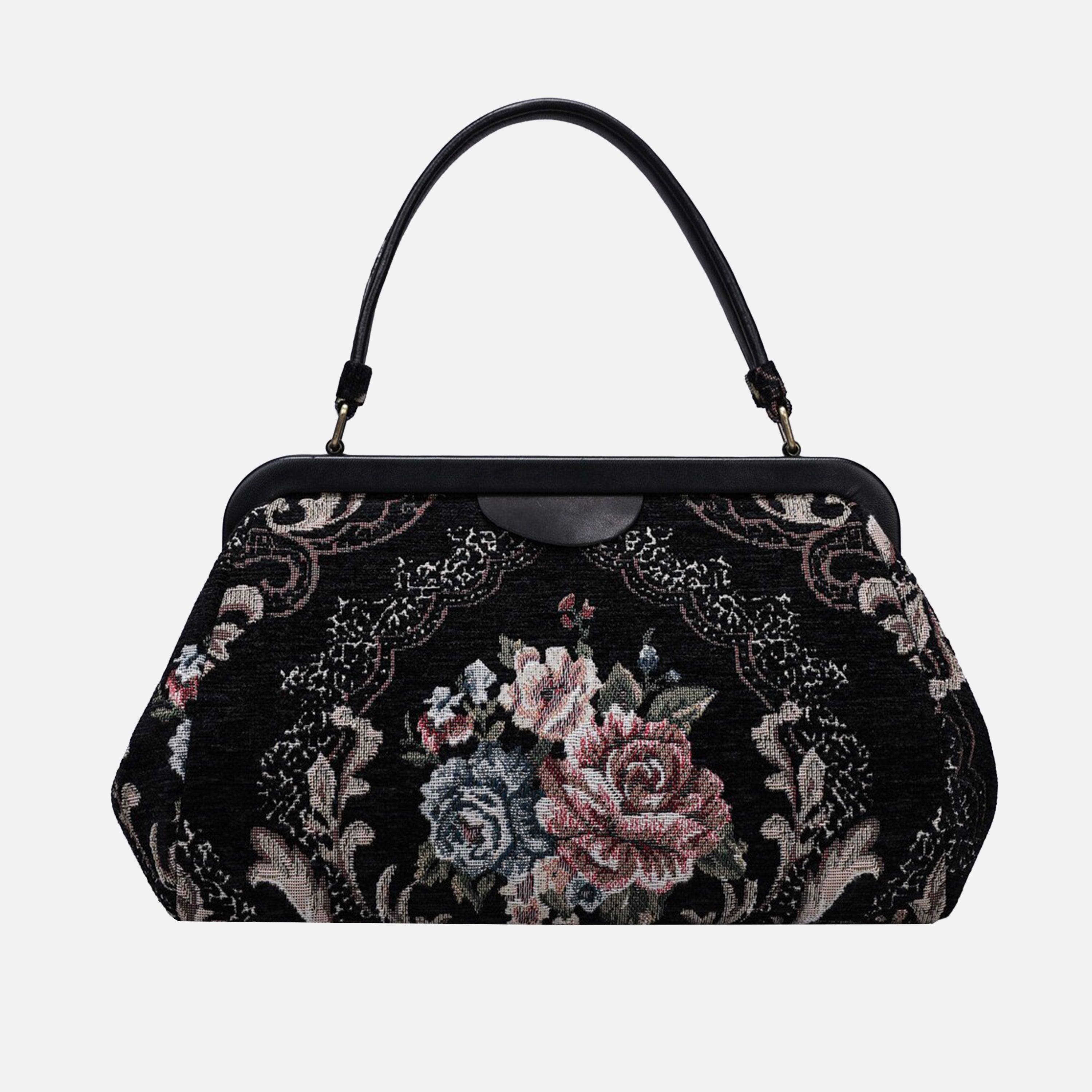 Floral Black Top Handle Purse carpet bag MCW Handmade