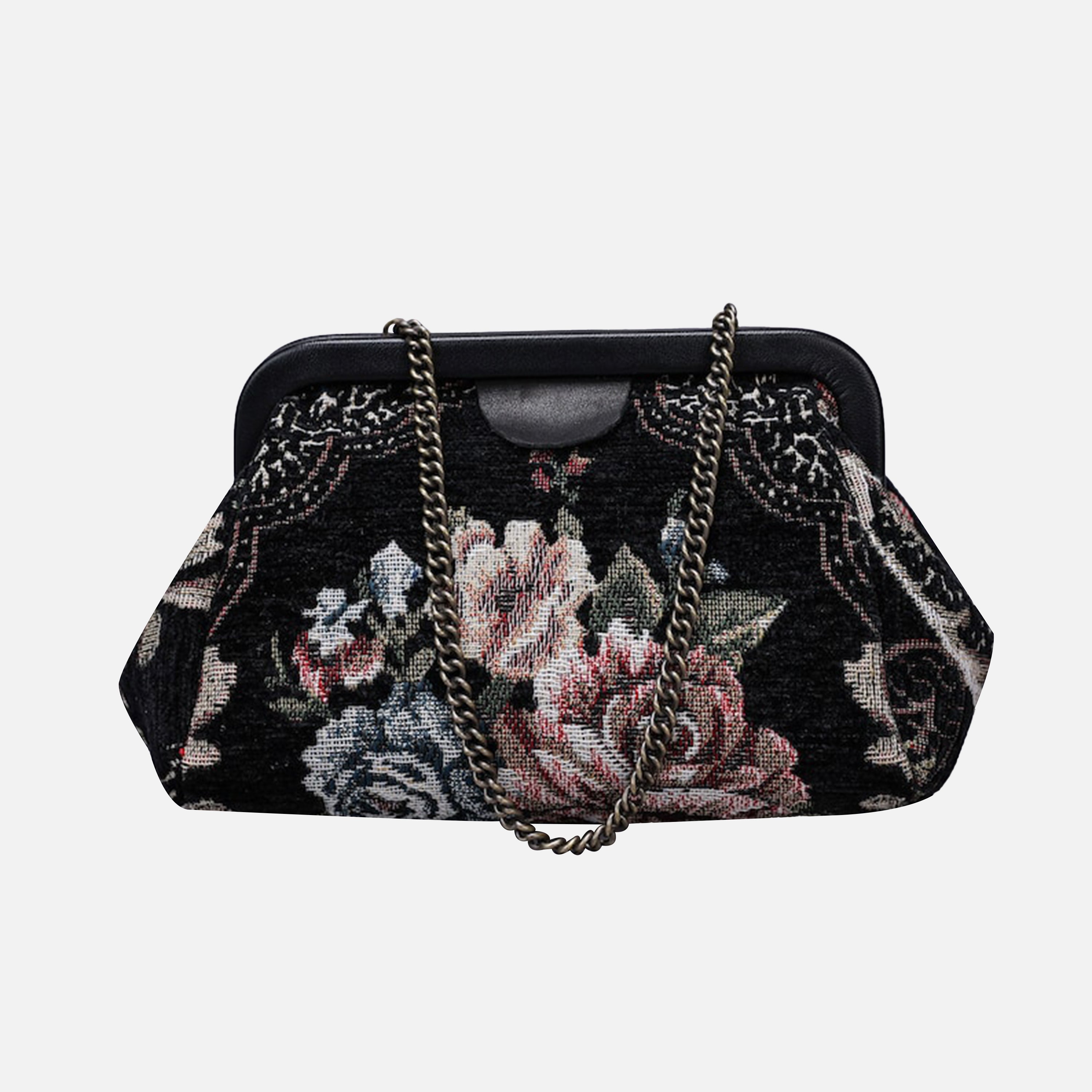 Floral Black Evening Bag Clutch carpet bag MCW Handmade