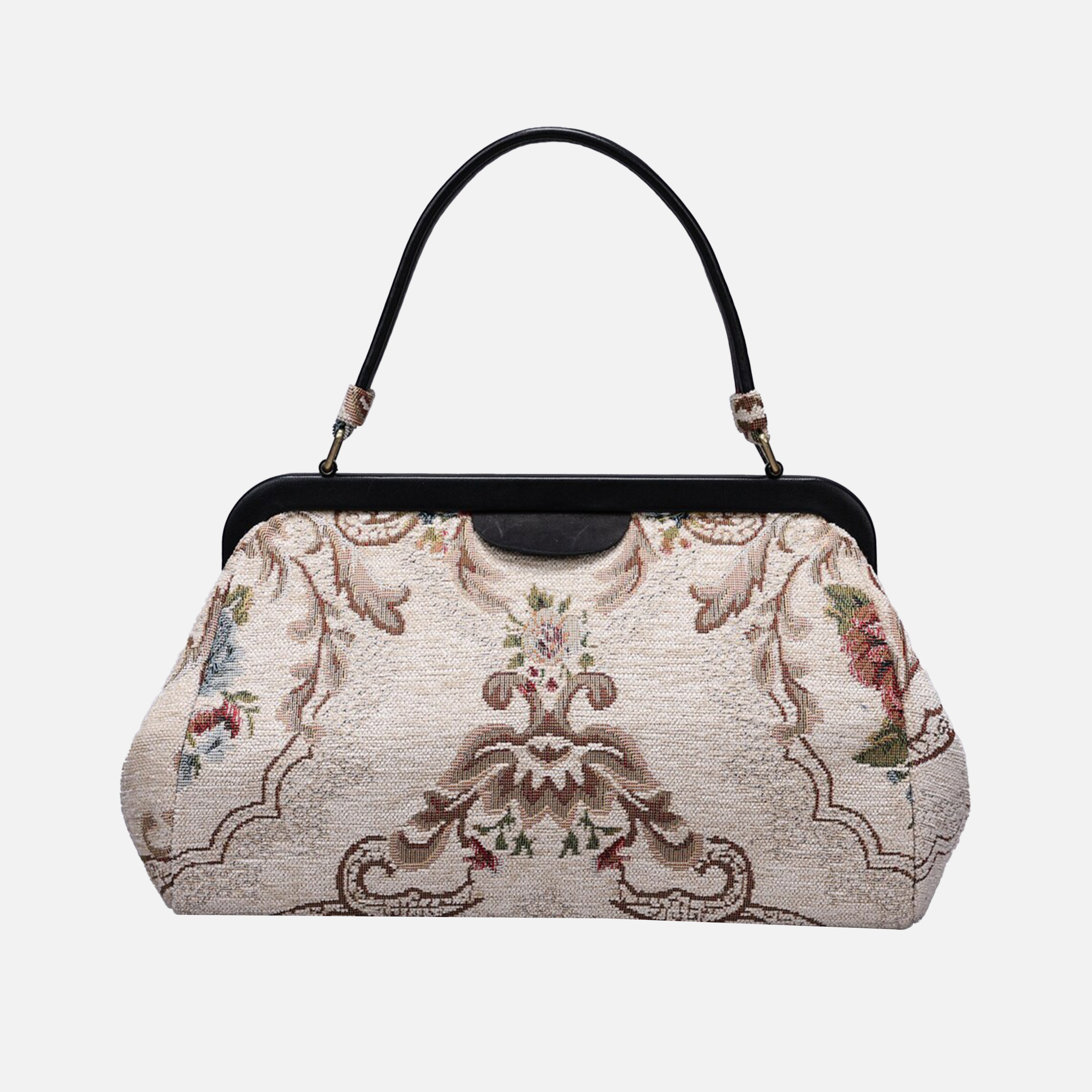 Floral Cream Top Handle Purse carpet bag MCW Handmade-2