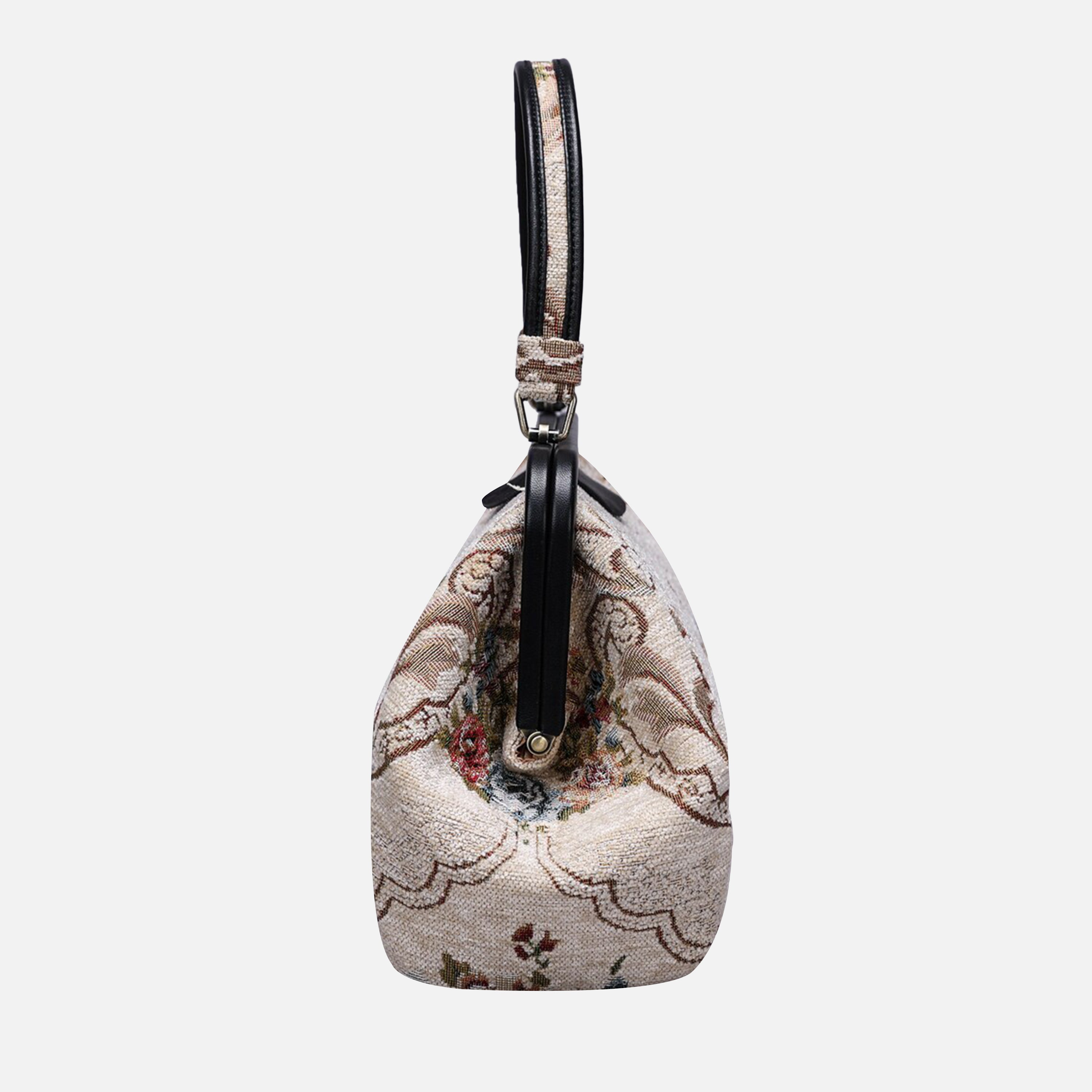 Floral Cream Top Handle Purse carpet bag MCW Handmade-3