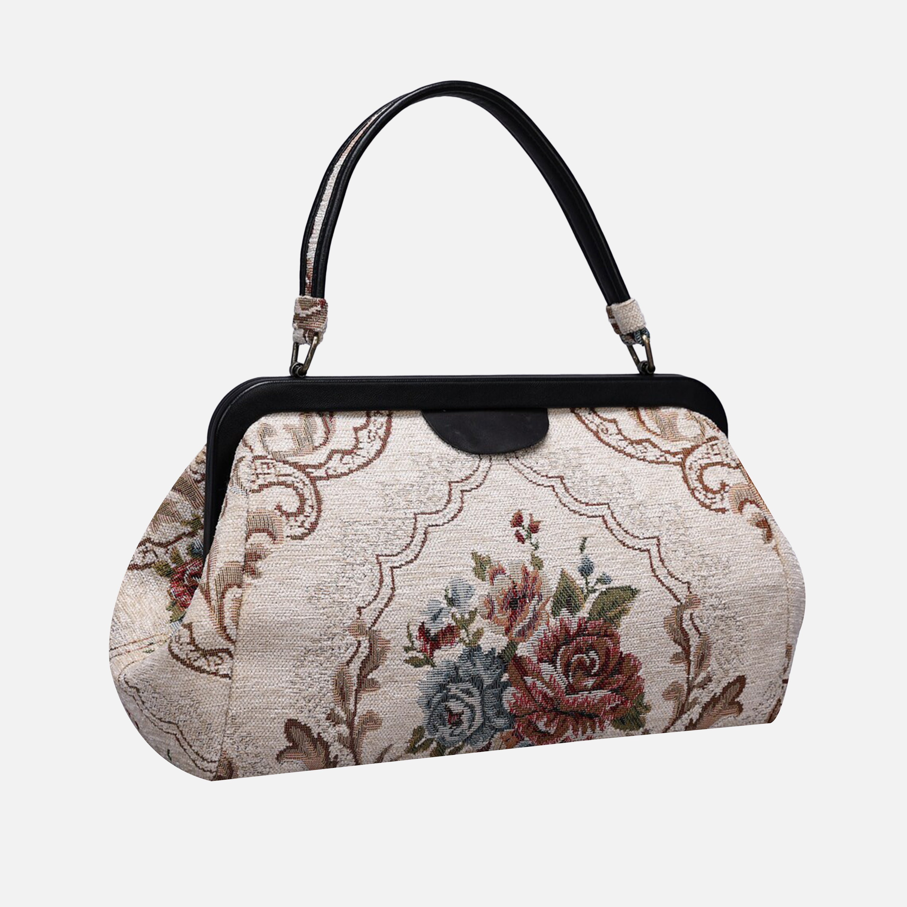 Floral Cream Top Handle Purse carpet bag MCW Handmade-1