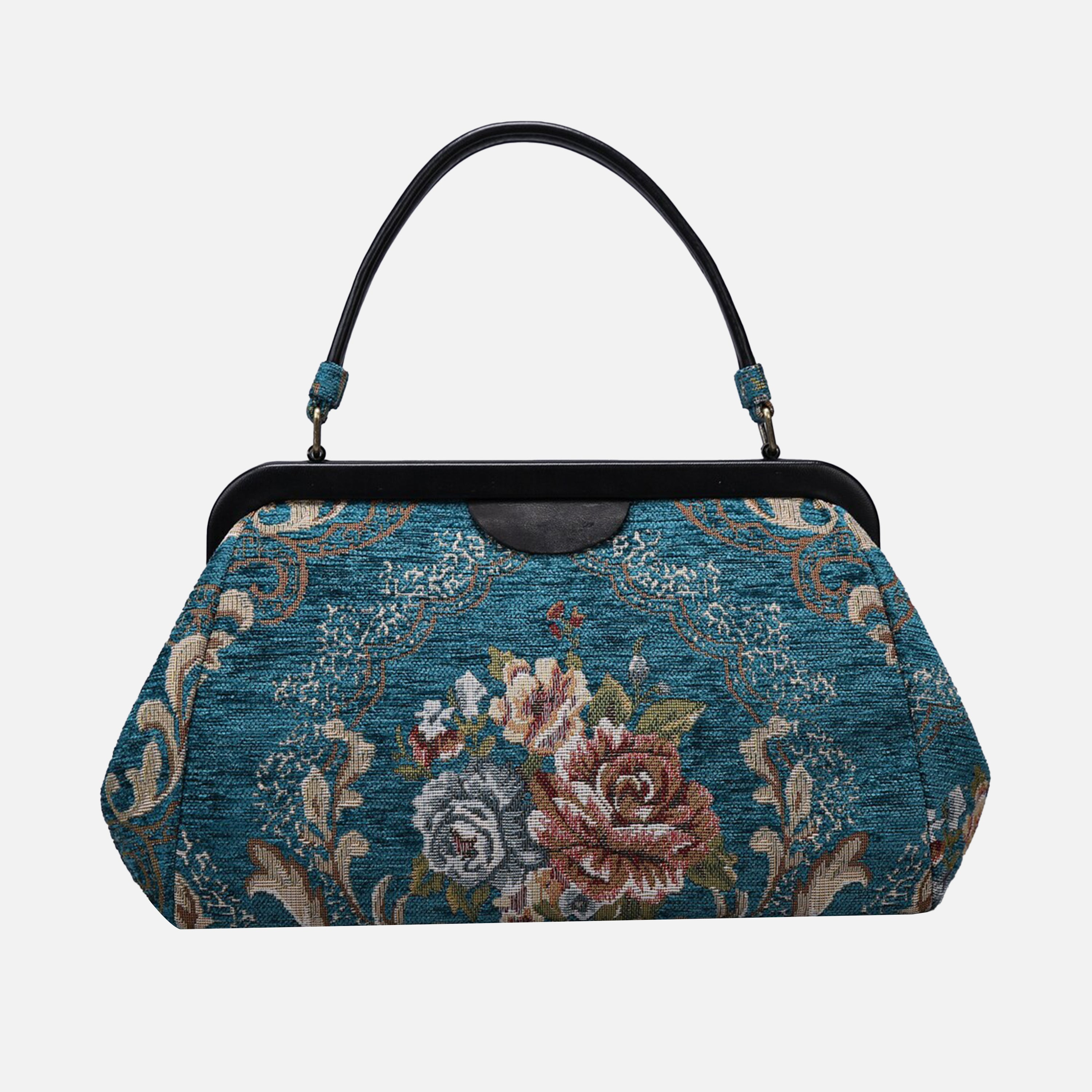 Floral Teal Top Handle Purse carpet bag MCW Handmade