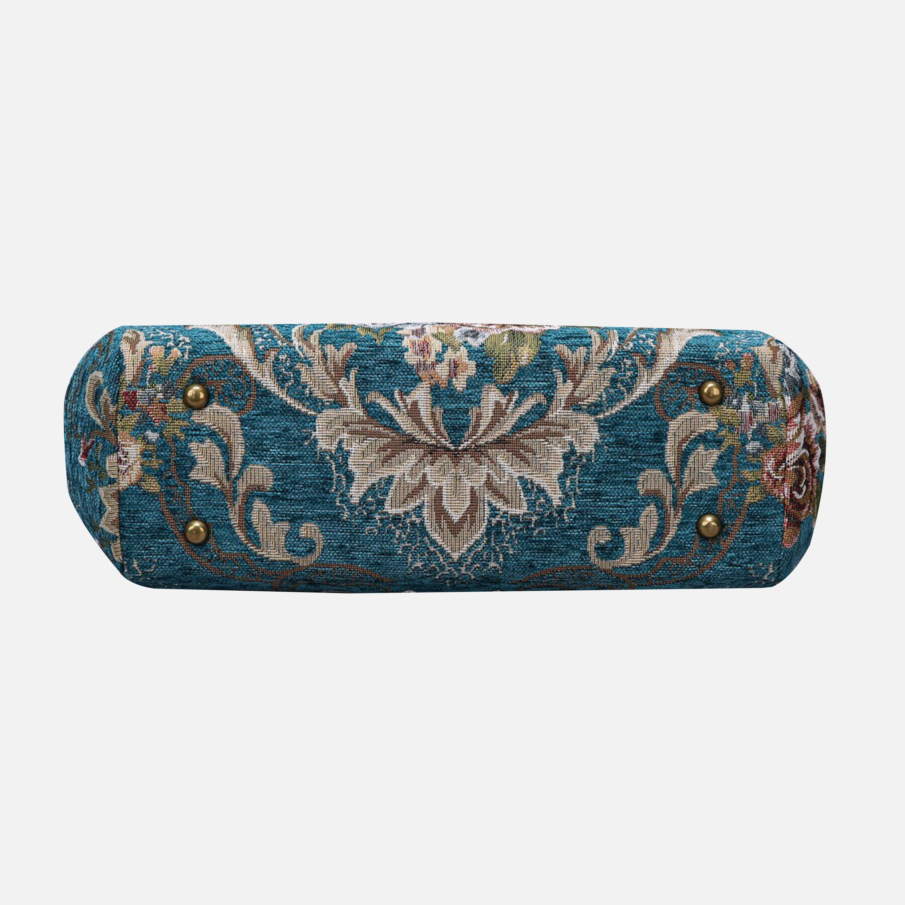 Floral Teal Top Handle Purse carpet bag MCW Handmade-3