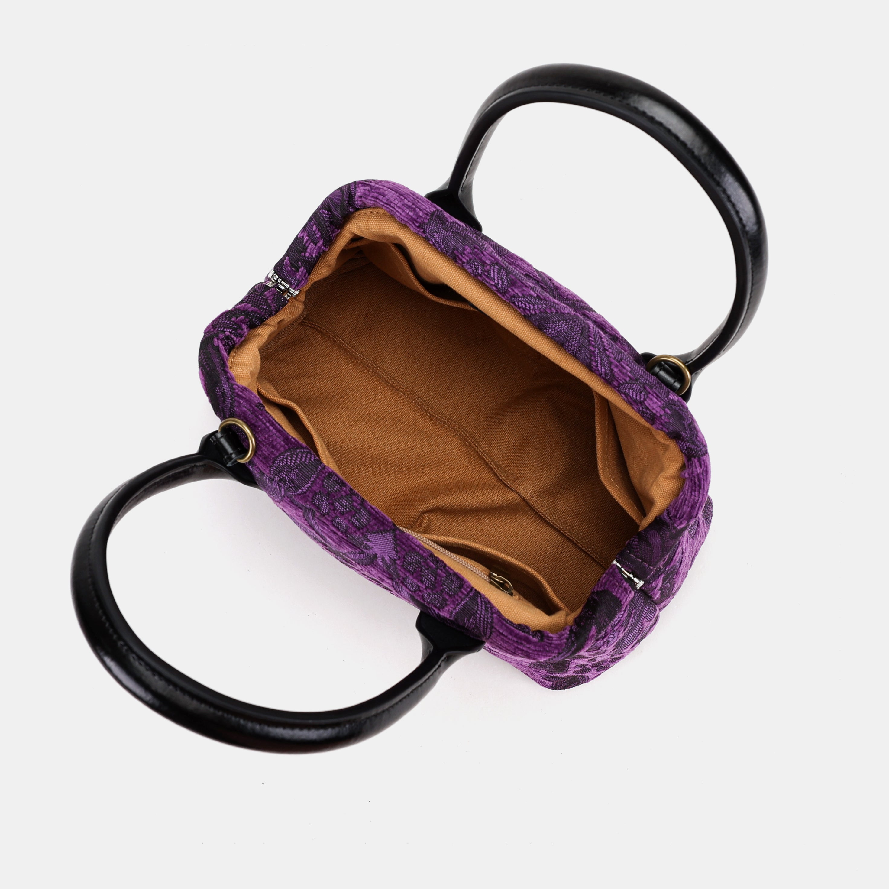 Victorian Blossom Purple Carpet Satchel Carpetbag of America inside