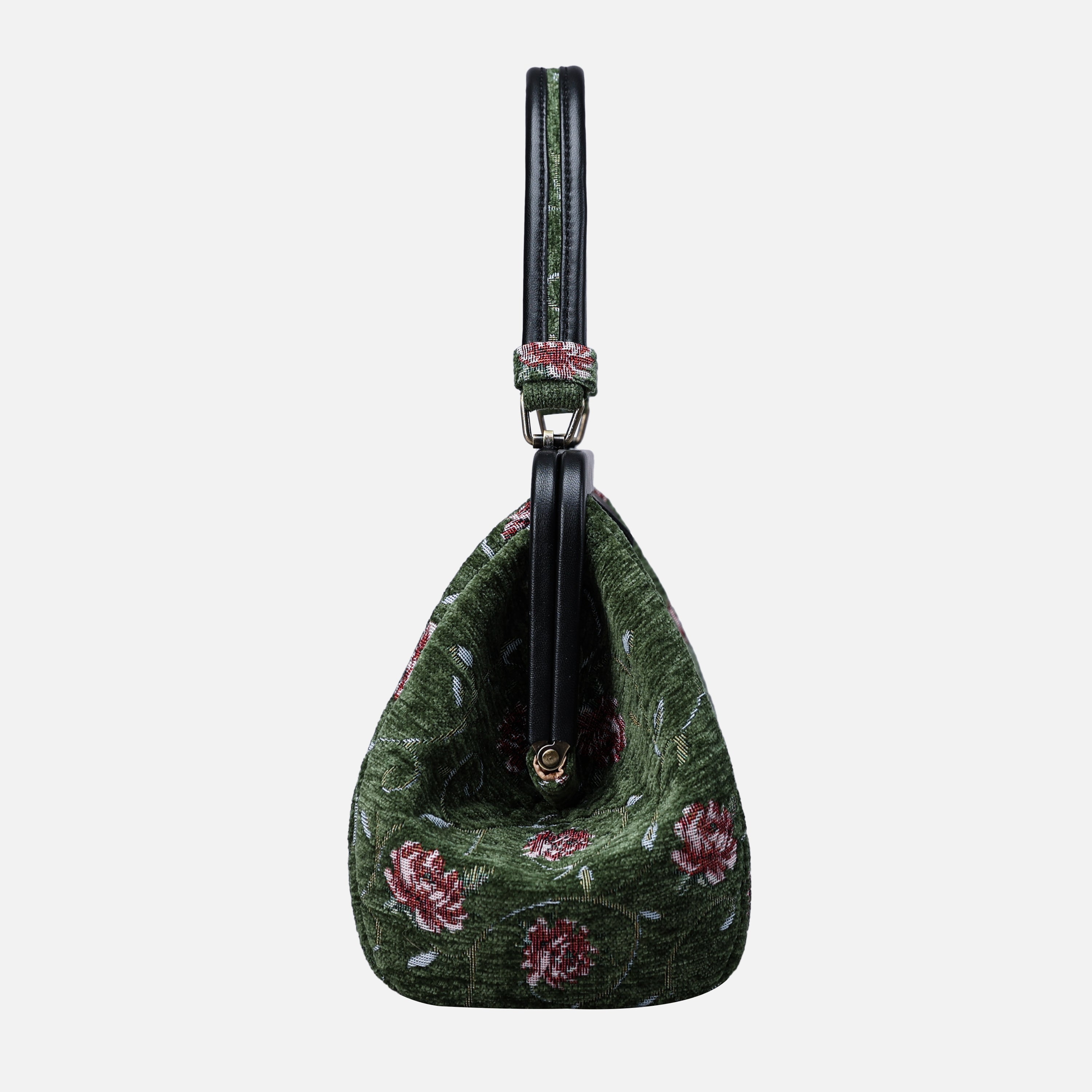 Climbing Rose Arugula Green Top Handle Purse carpet bag MCW Handmade-2