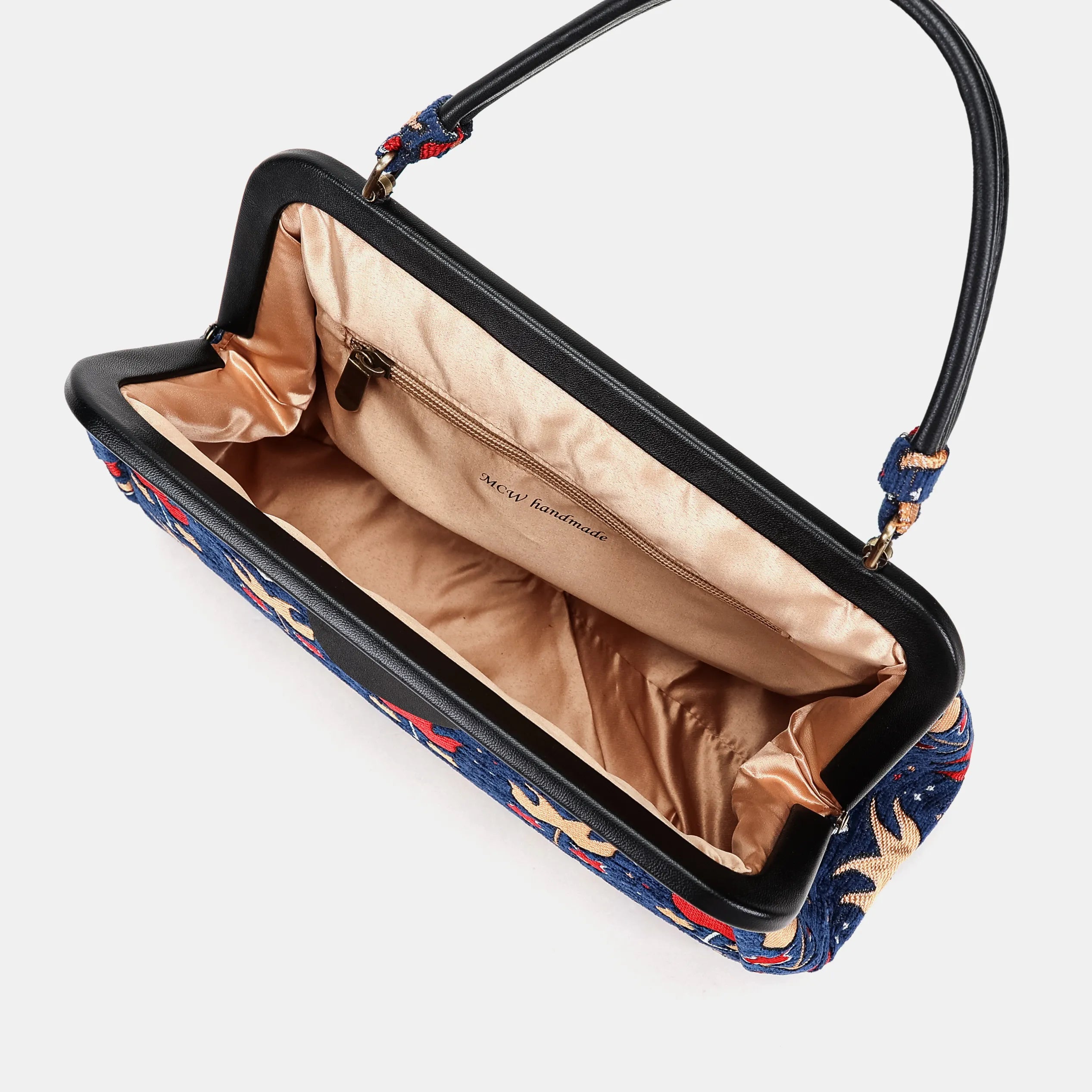 Poppy Bloom Top Handle Purse Carpetbag of America inside