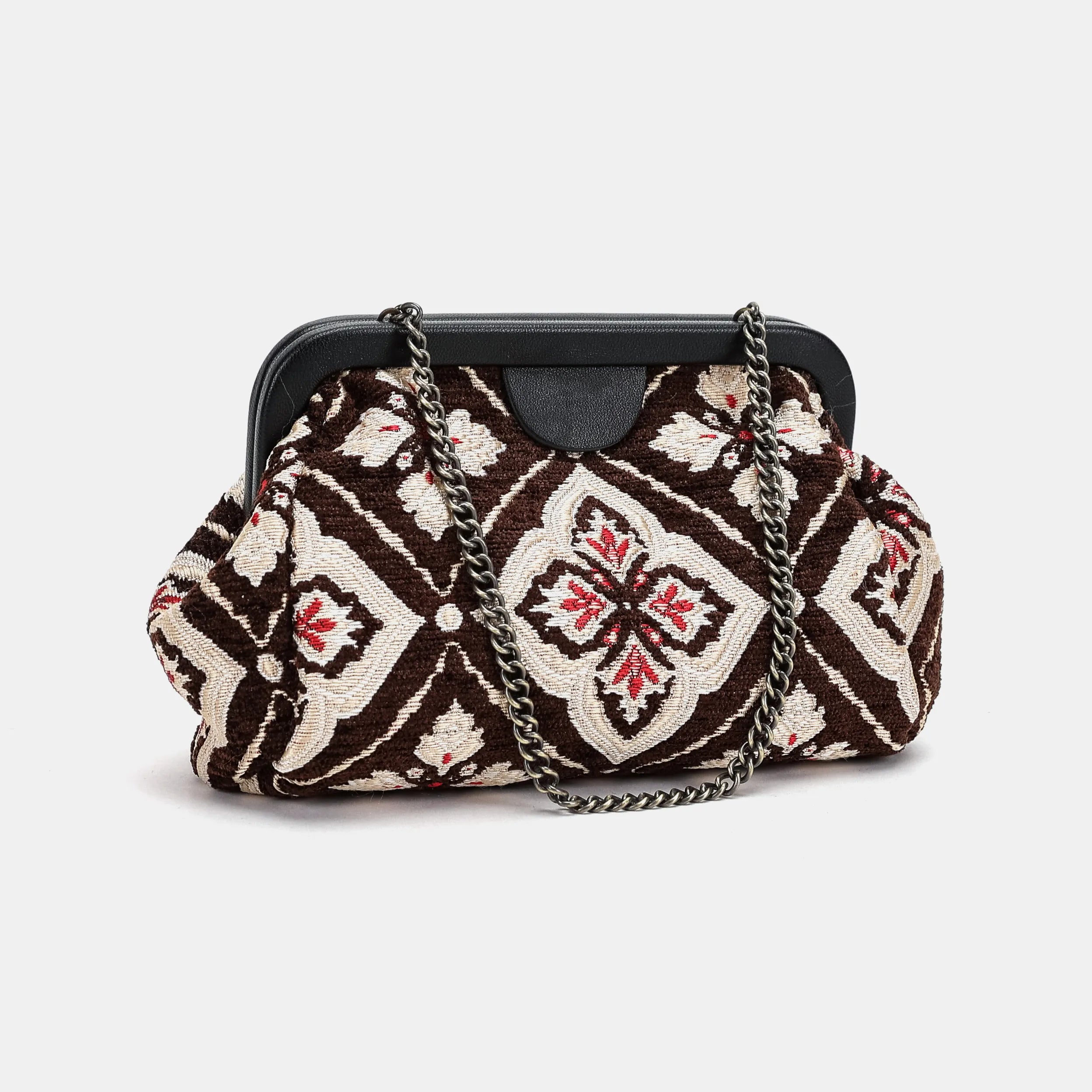 Ethnic Brown Evening Bag Clutch Carpetbag of America front side