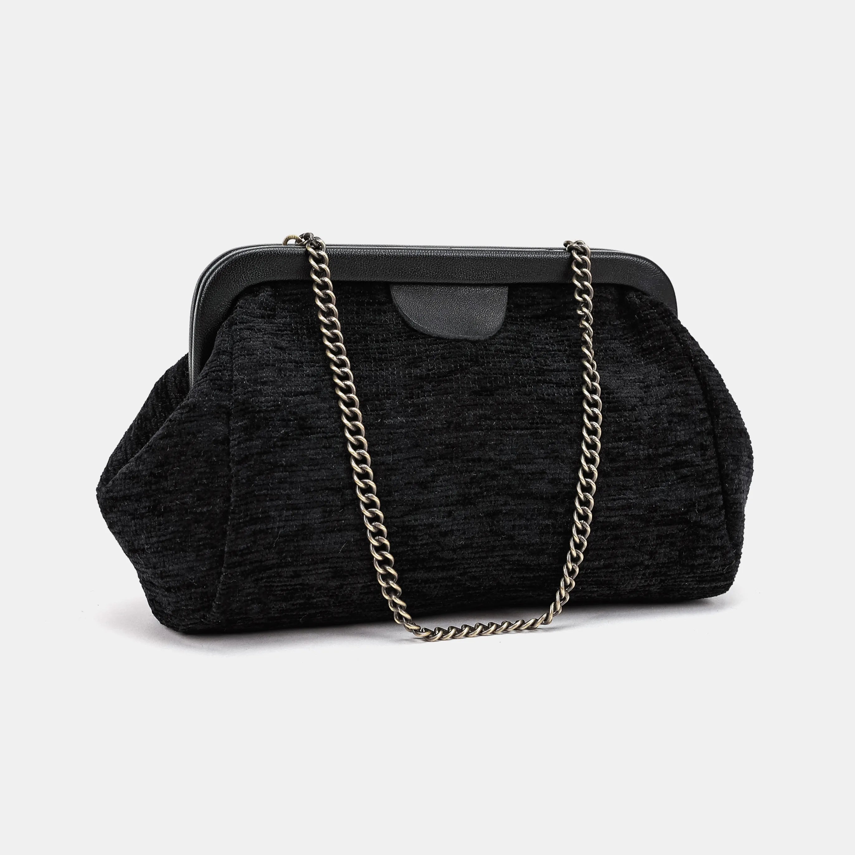 Solid Black Evening Bag Clutch Carpetbag of America front
