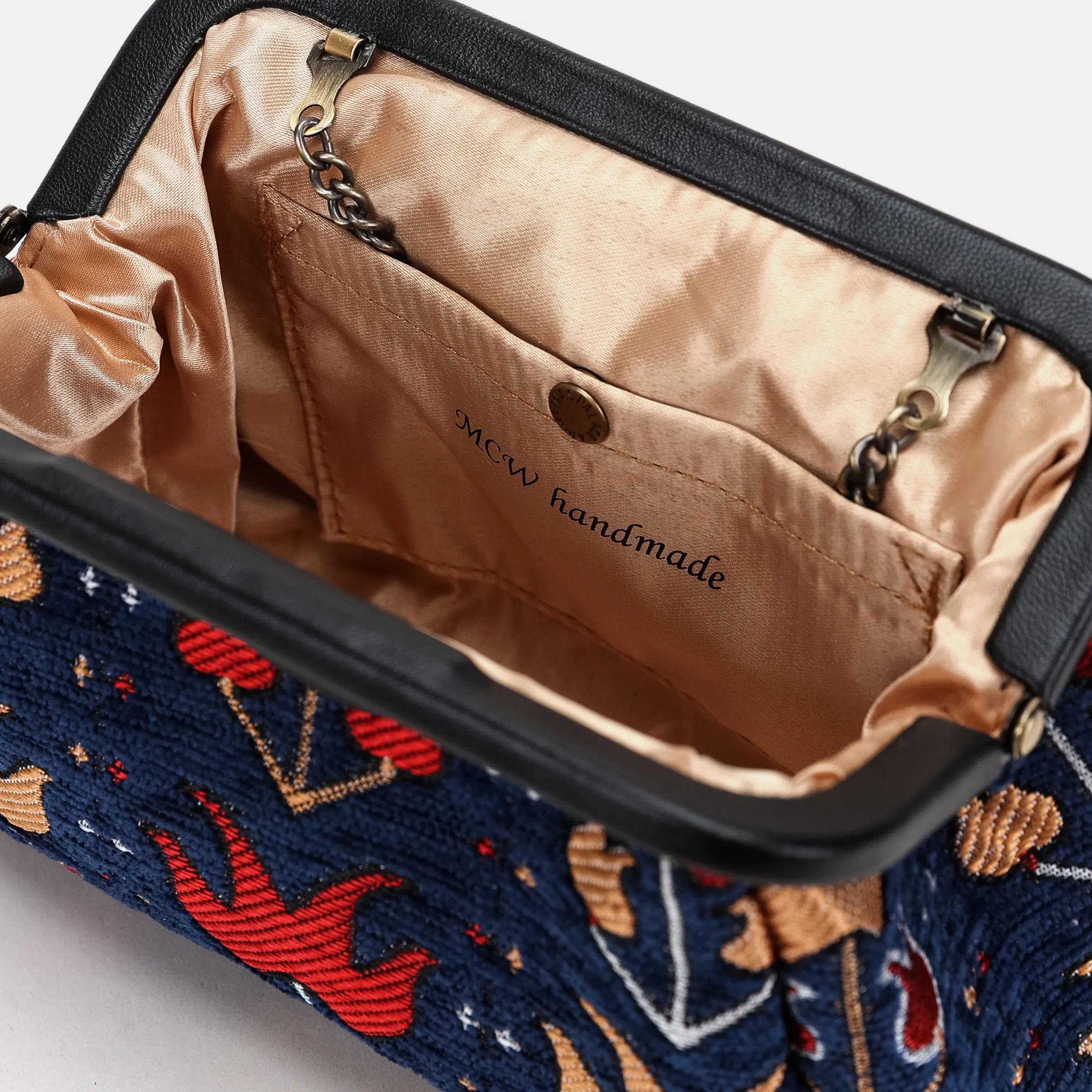 Poppy Bloom Evening Bag Clutch Carpetbag of America inside detail