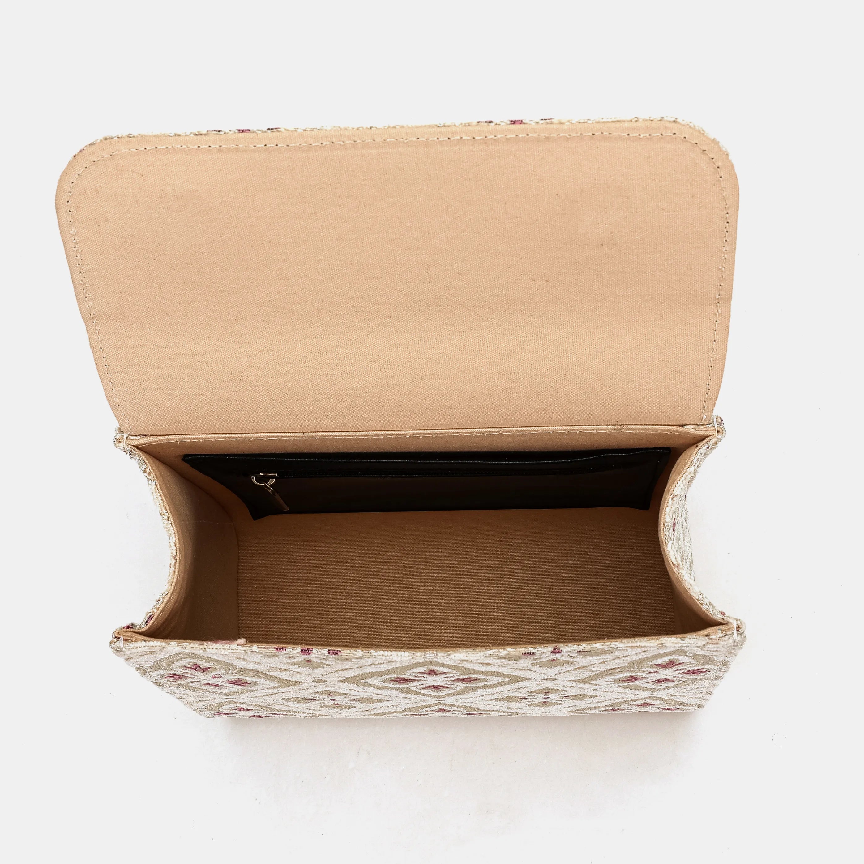 Ethnic Cream Flap Satchel Carpetbag of America inside